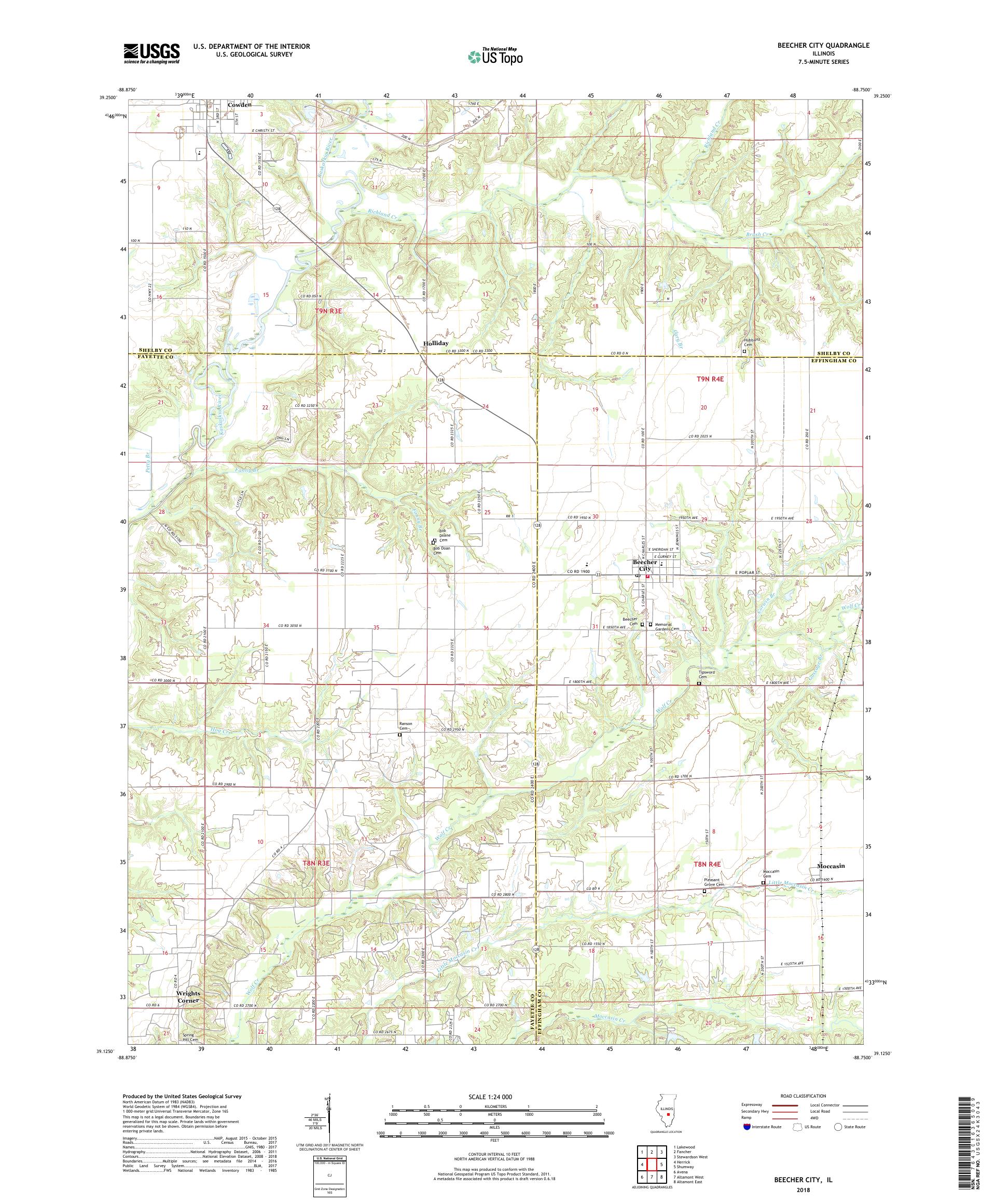MyTopo Beecher City, Illinois USGS Quad Topo Map