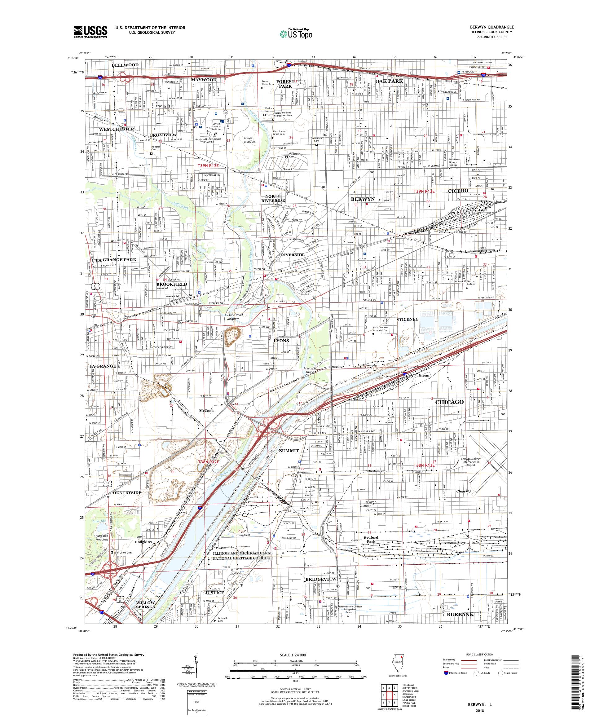 MyTopo Berwyn, Illinois USGS Quad Topo Map