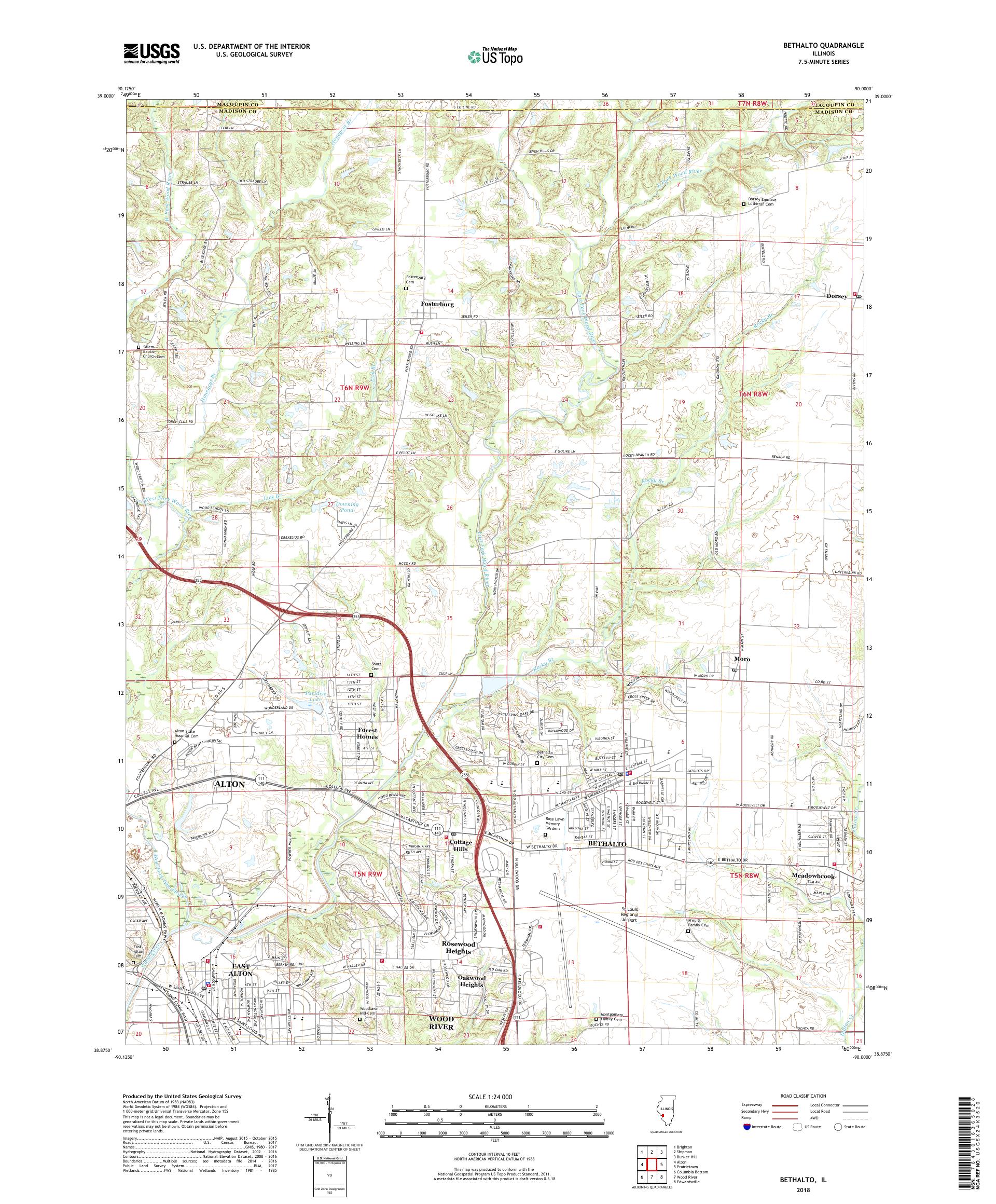 MyTopo Bethalto, Illinois USGS Quad Topo Map