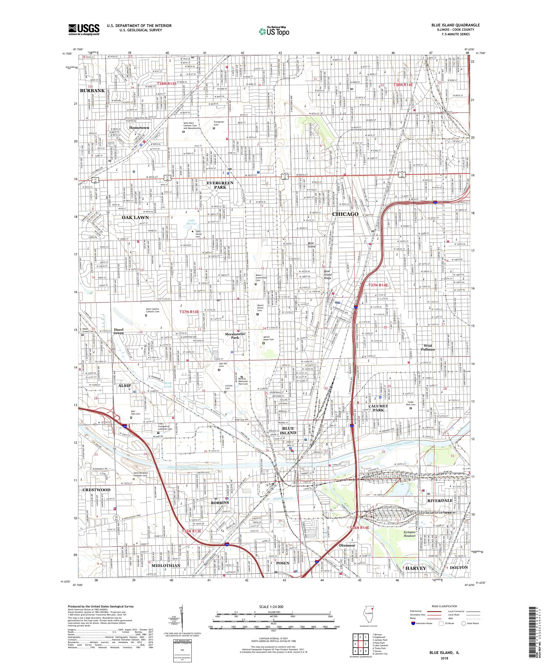 MyTopo Blue Island, Illinois USGS Quad Topo Map