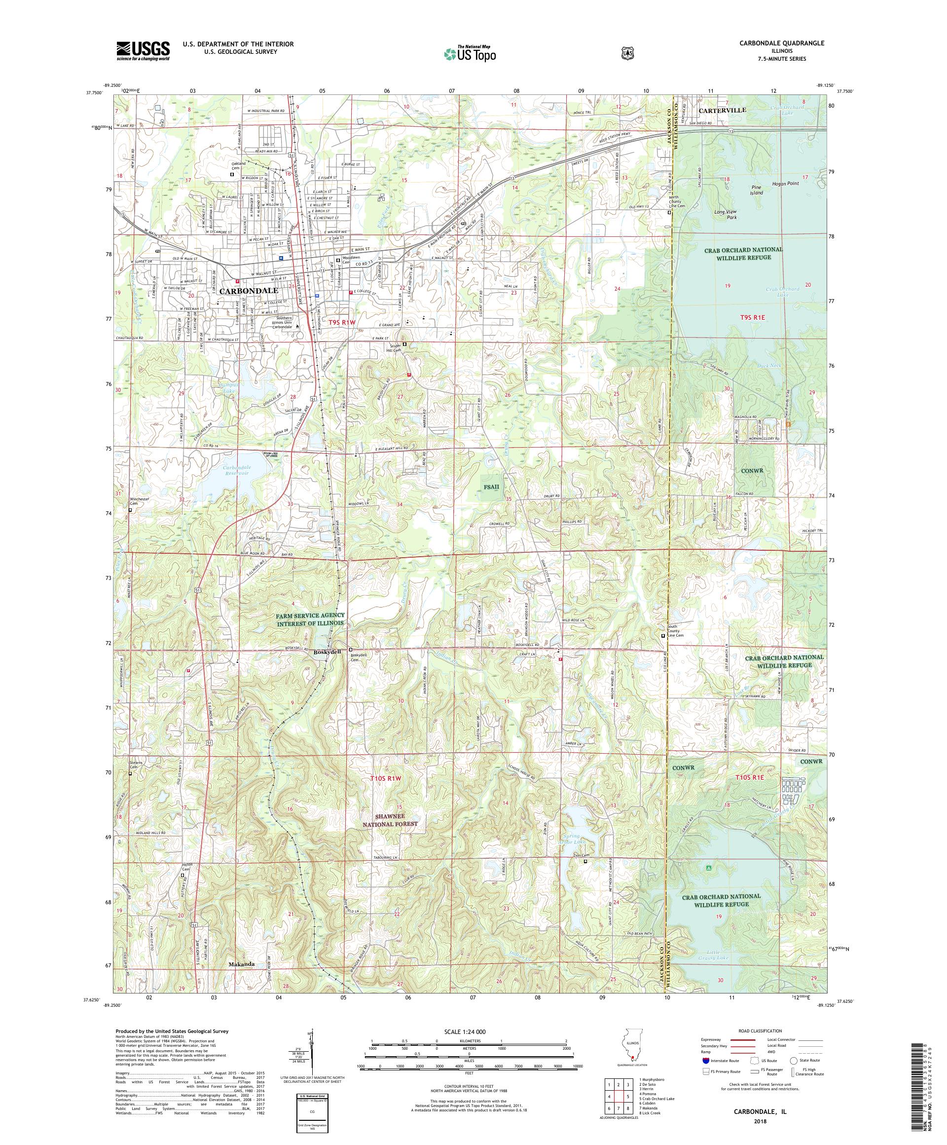 MyTopo Carbondale, Illinois USGS Quad Topo Map