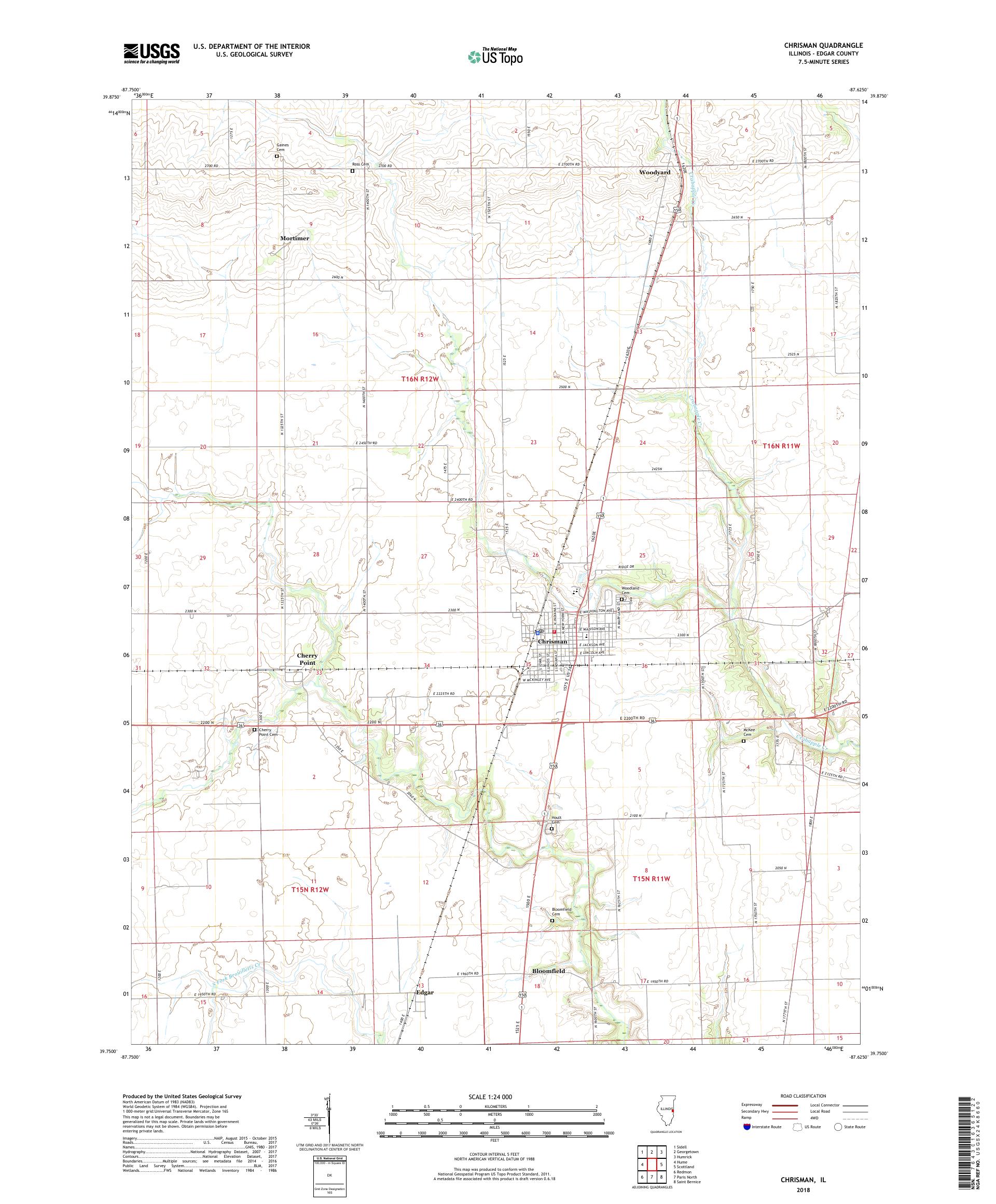 MyTopo Chrisman, Illinois USGS Quad Topo Map