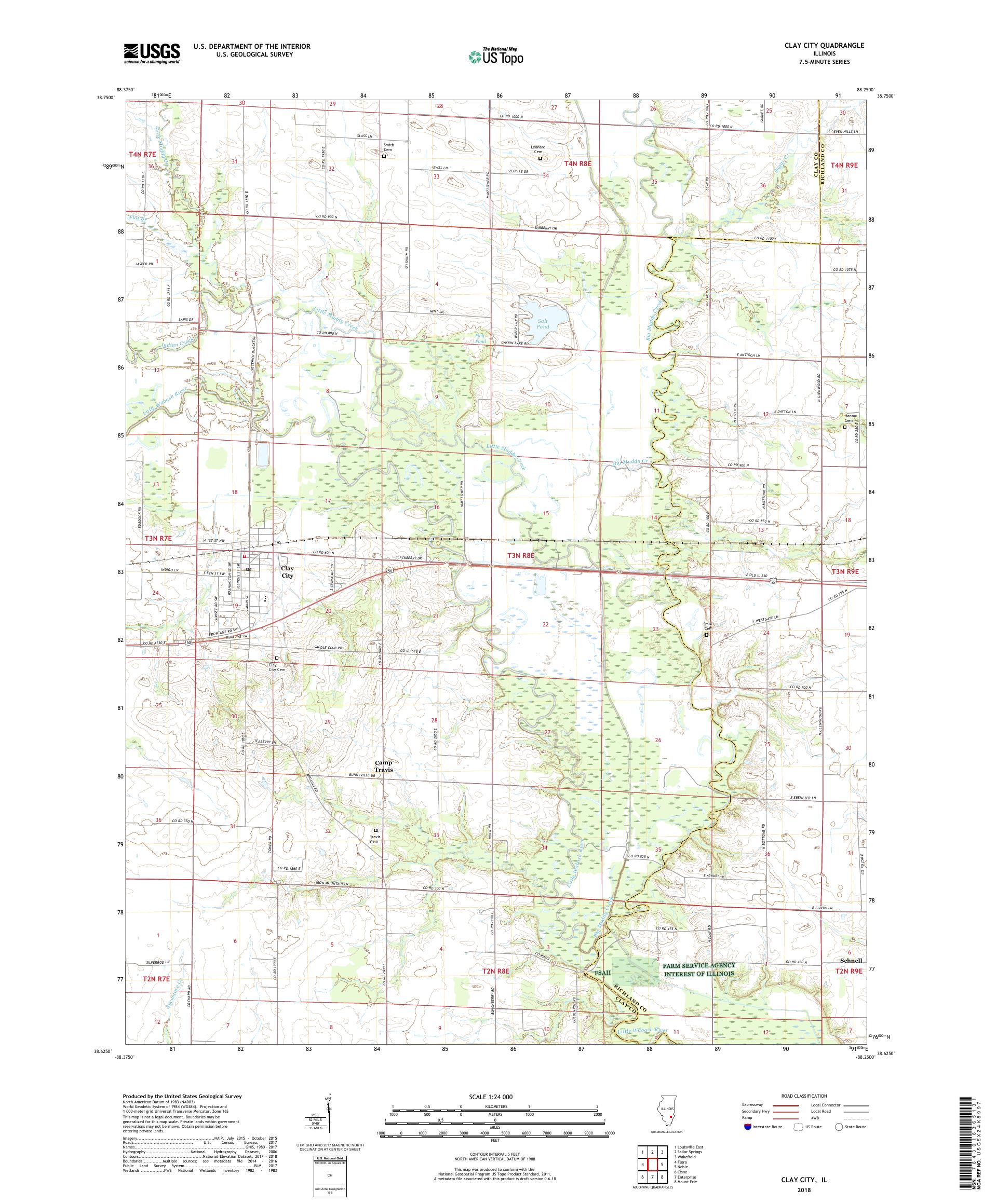 MyTopo Clay City, Illinois USGS Quad Topo Map