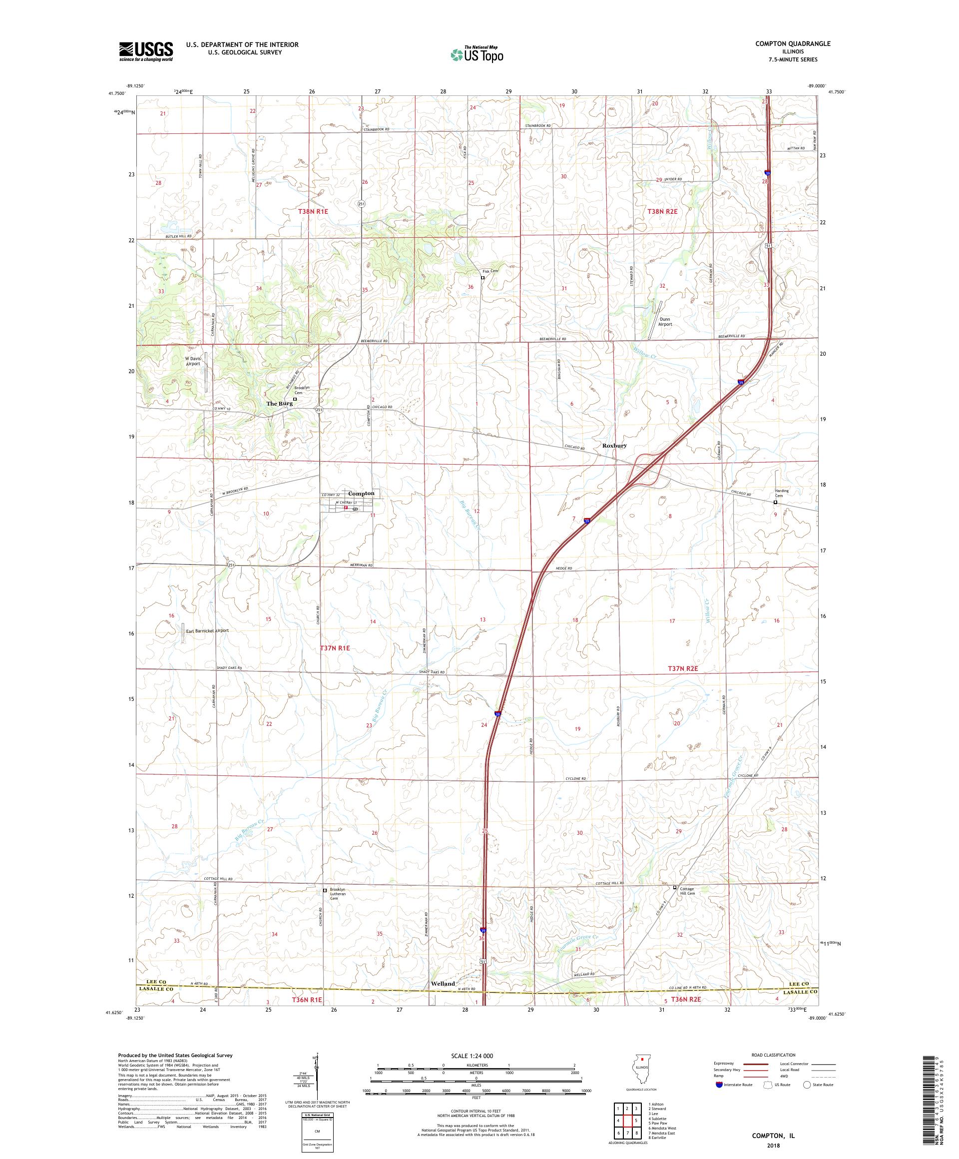 MyTopo Compton, Illinois USGS Quad Topo Map