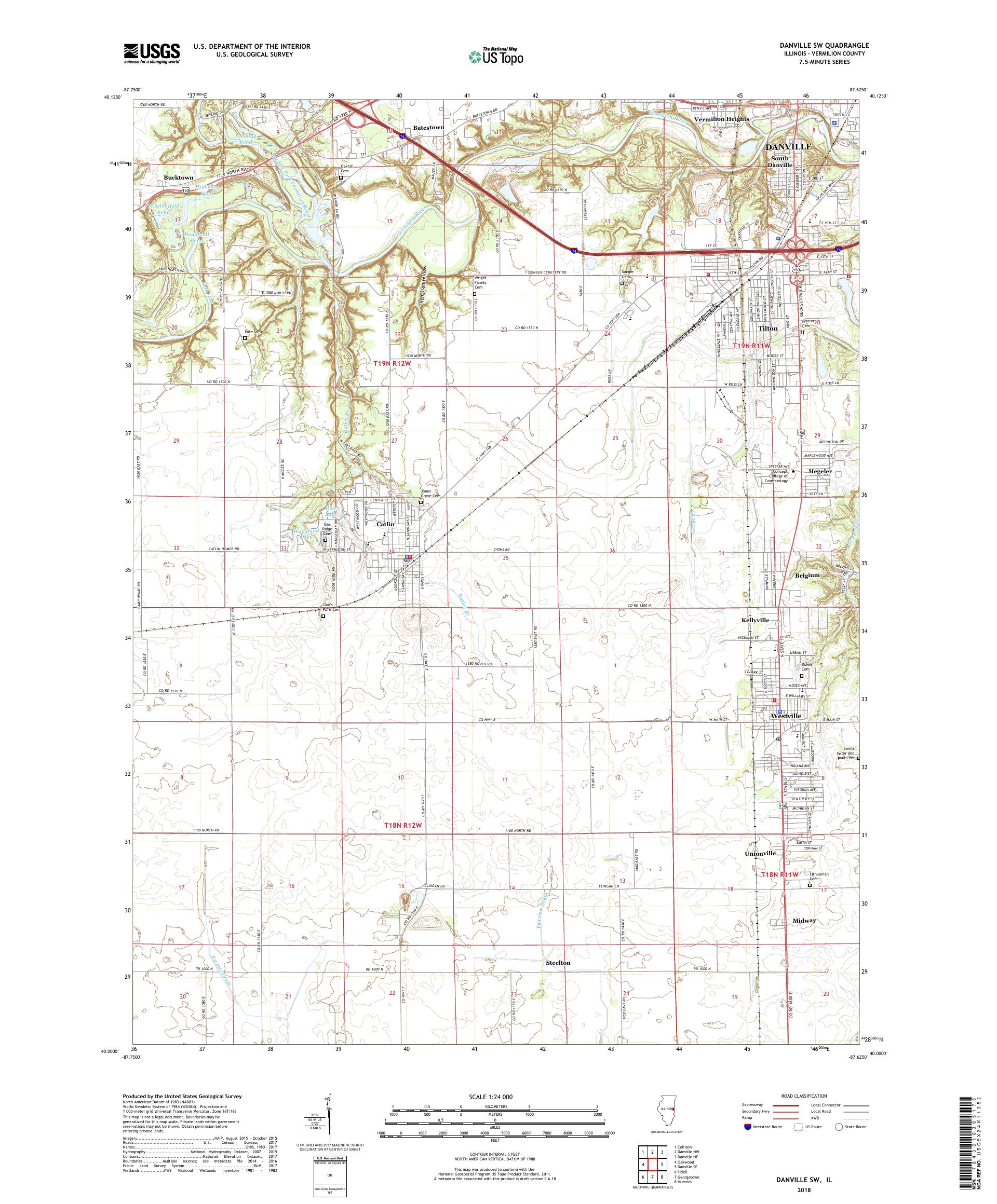 MyTopo Danville SW, Illinois USGS Quad Topo Map