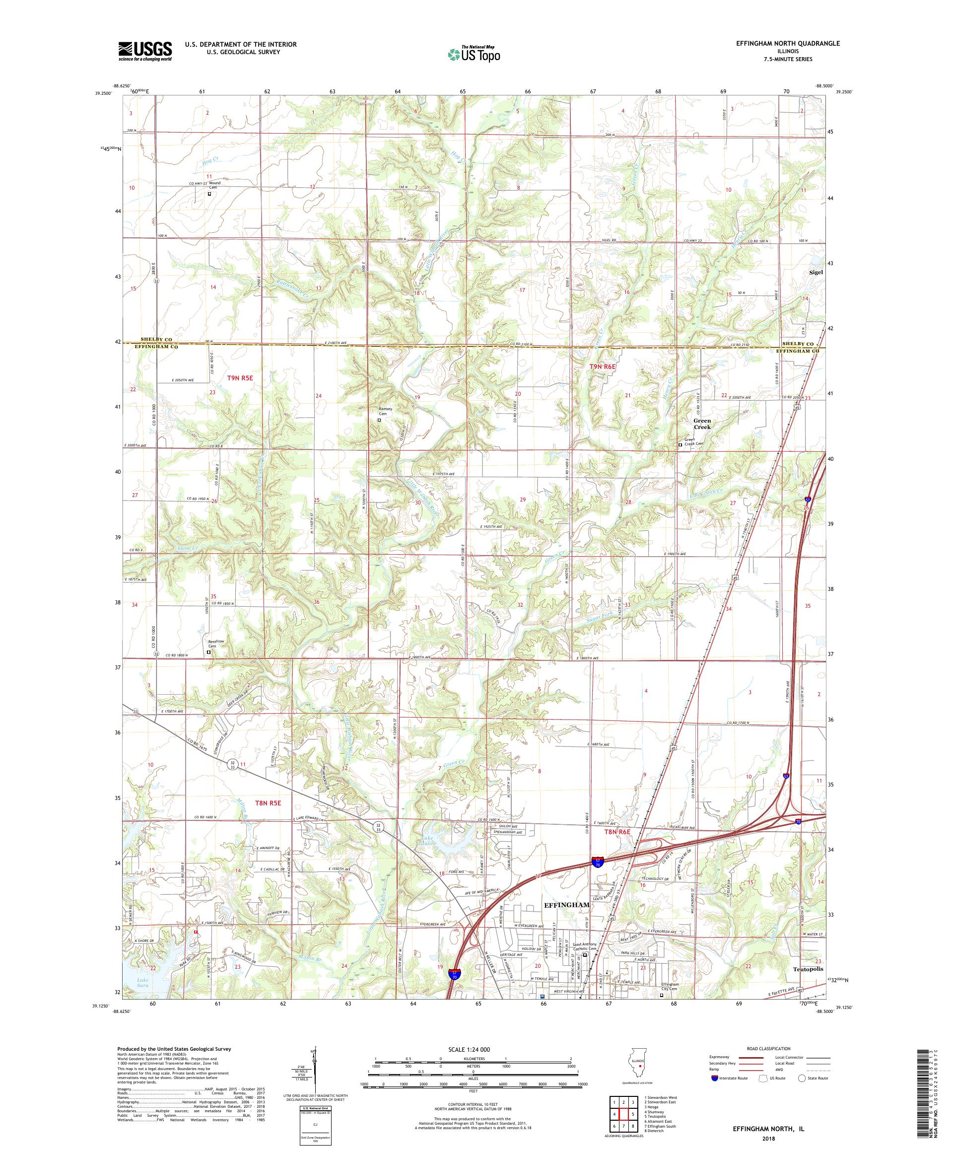 MyTopo Effingham North, Illinois USGS Quad Topo Map