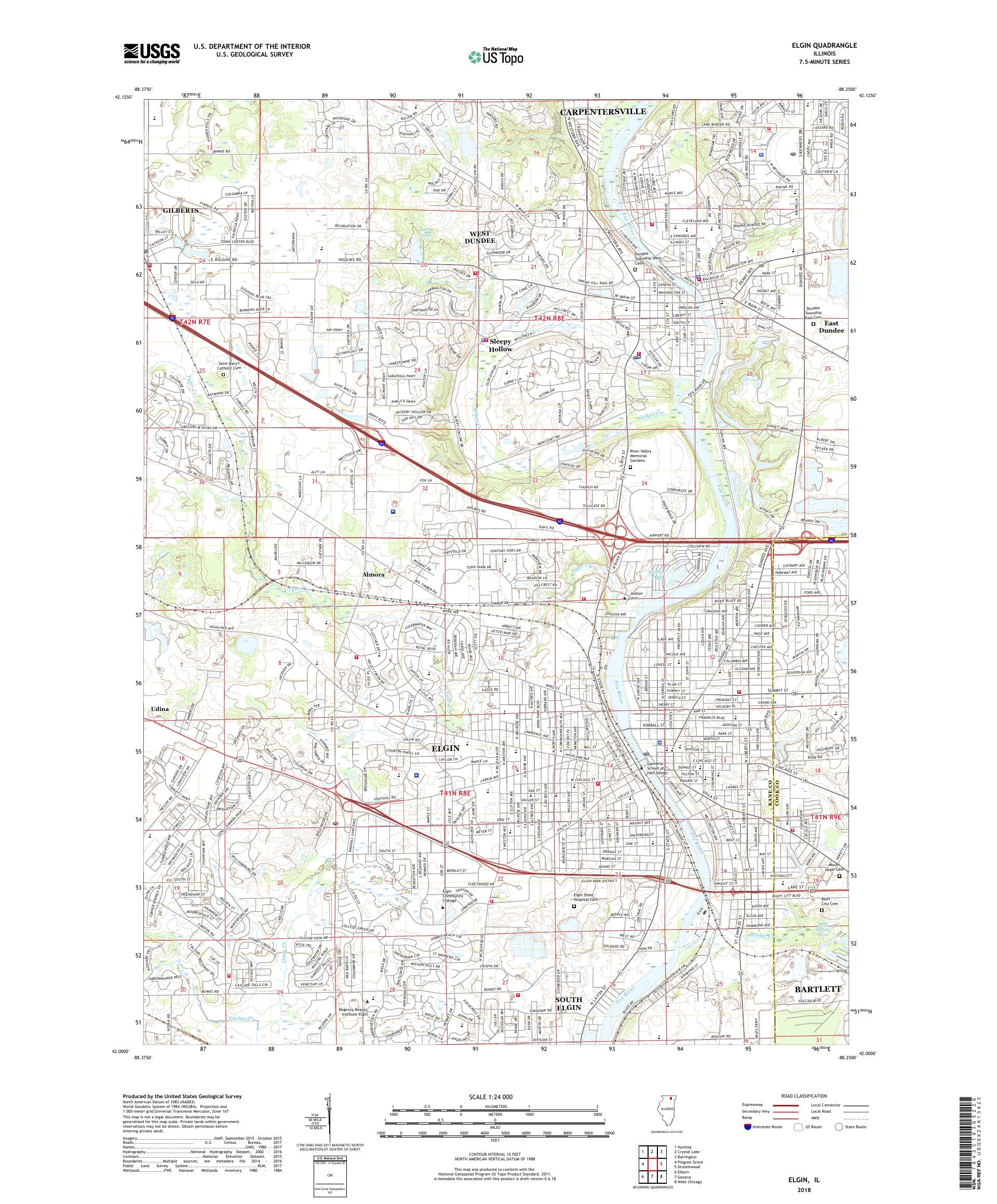 MyTopo Elgin, Illinois USGS Quad Topo Map