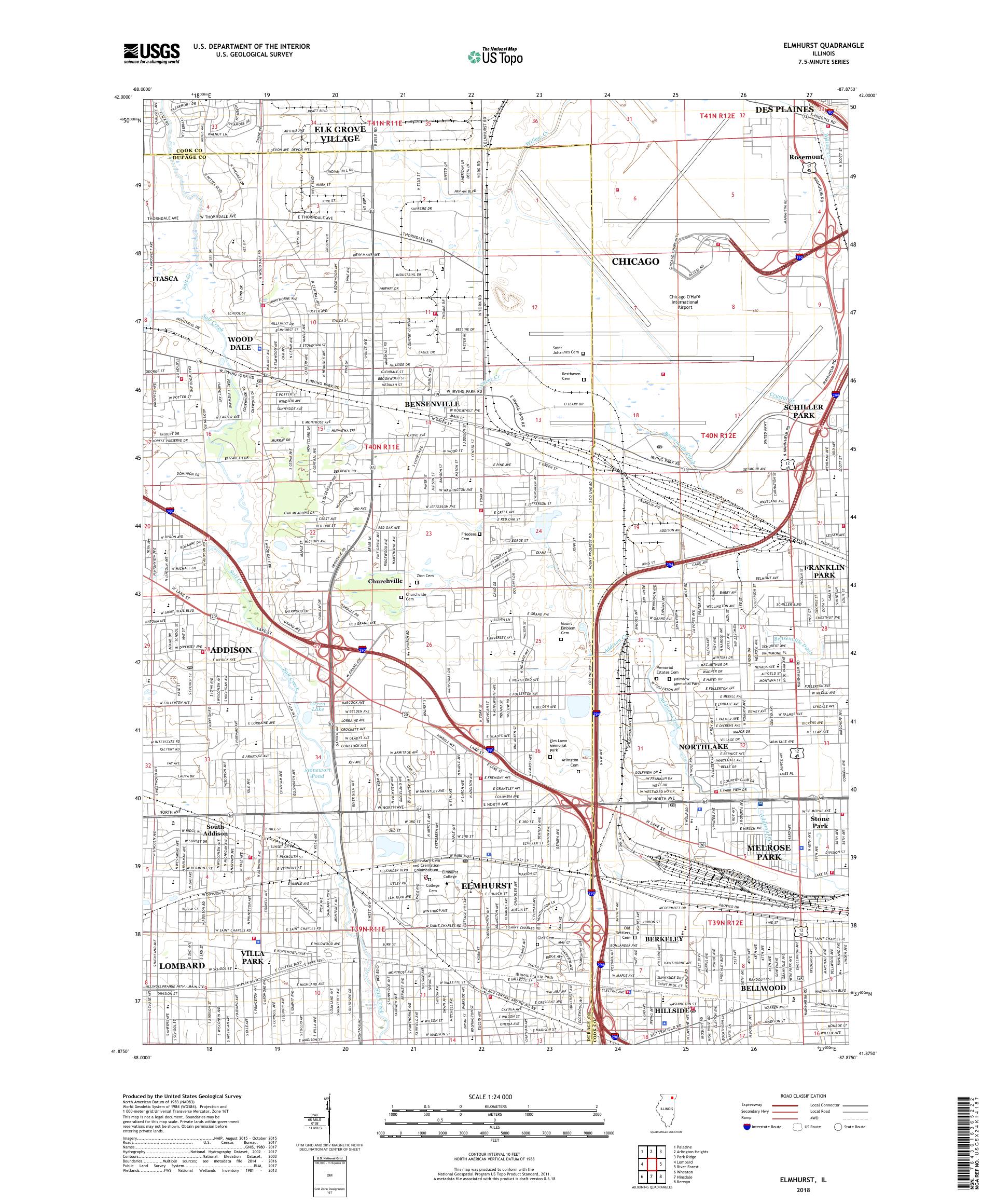 MyTopo Elmhurst, Illinois USGS Quad Topo Map