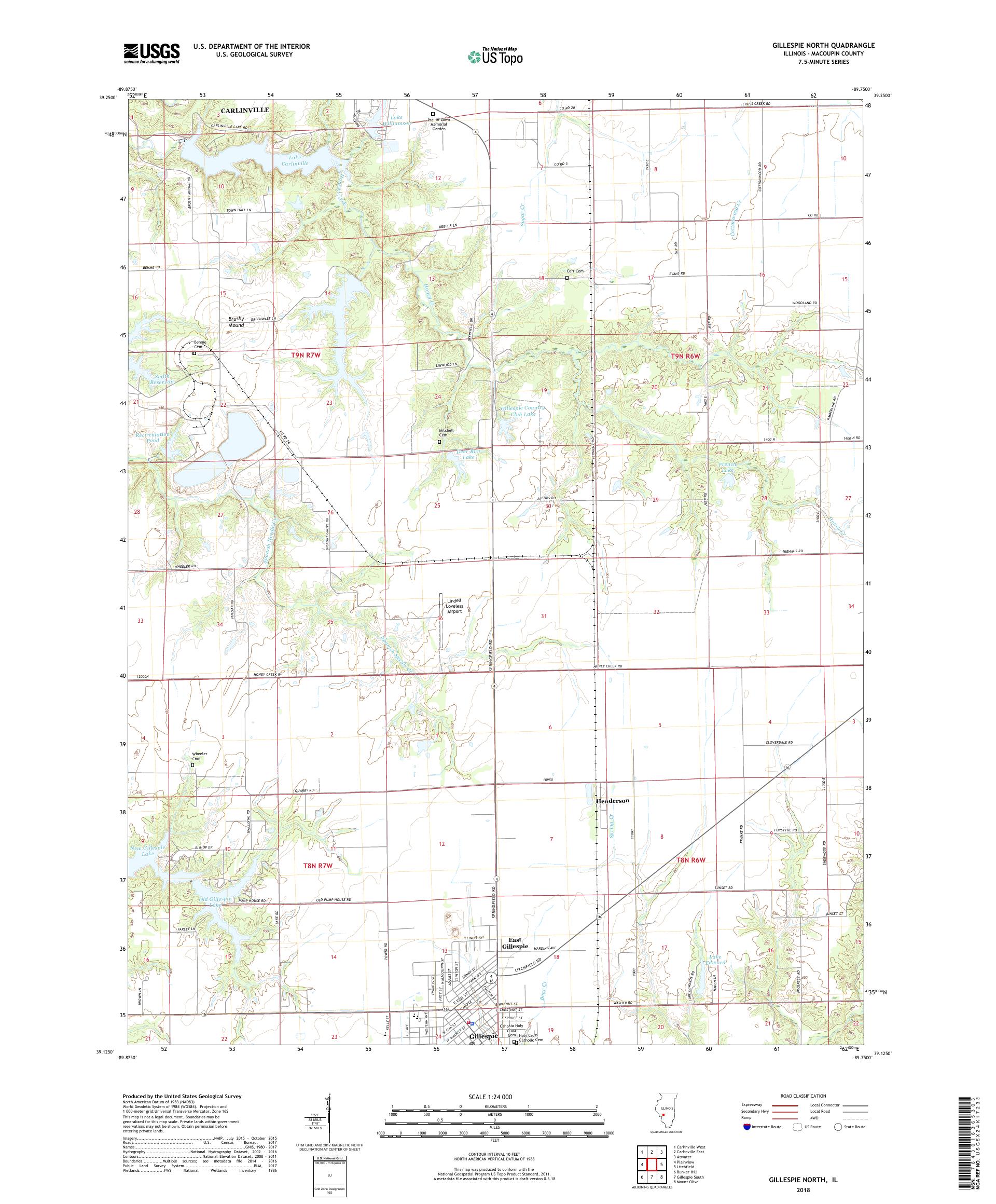 MyTopo Gillespie North, Illinois USGS Quad Topo Map