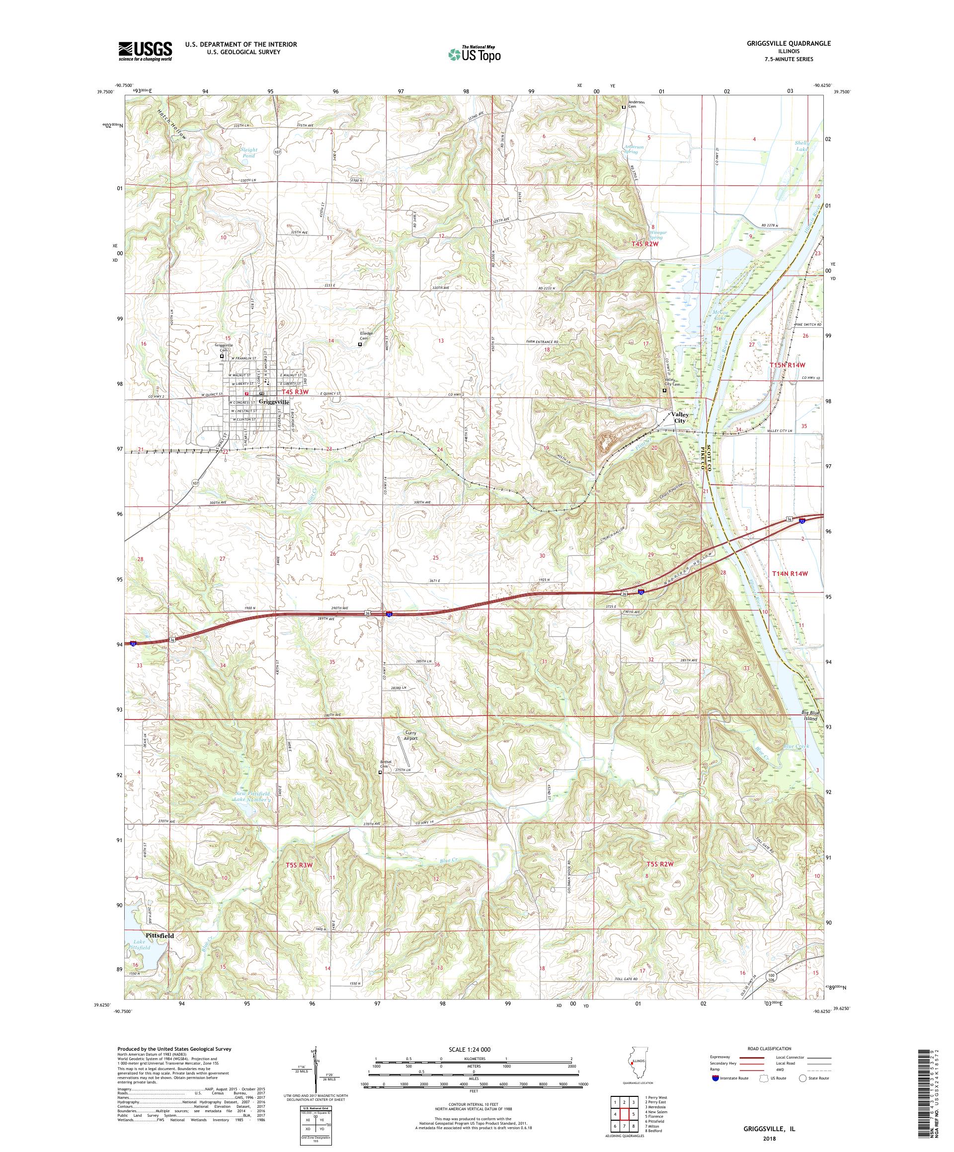 MyTopo Griggsville, Illinois USGS Quad Topo Map