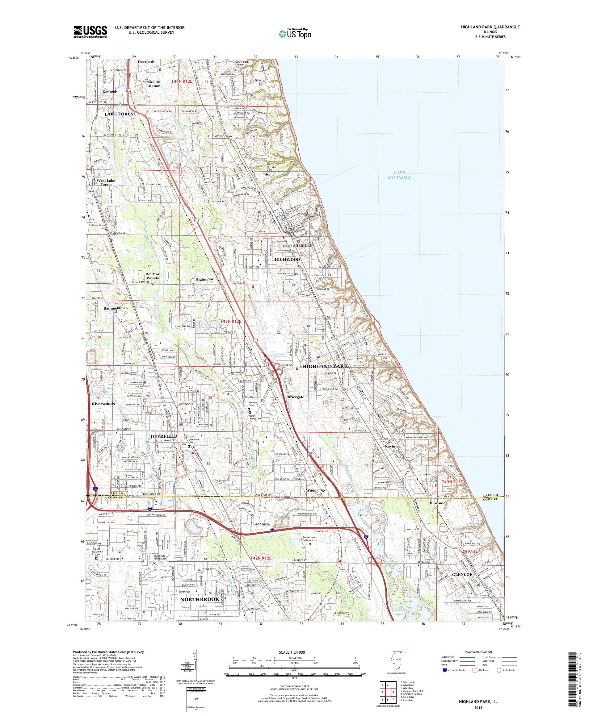 MyTopo Highland Park, Illinois USGS Quad Topo Map
