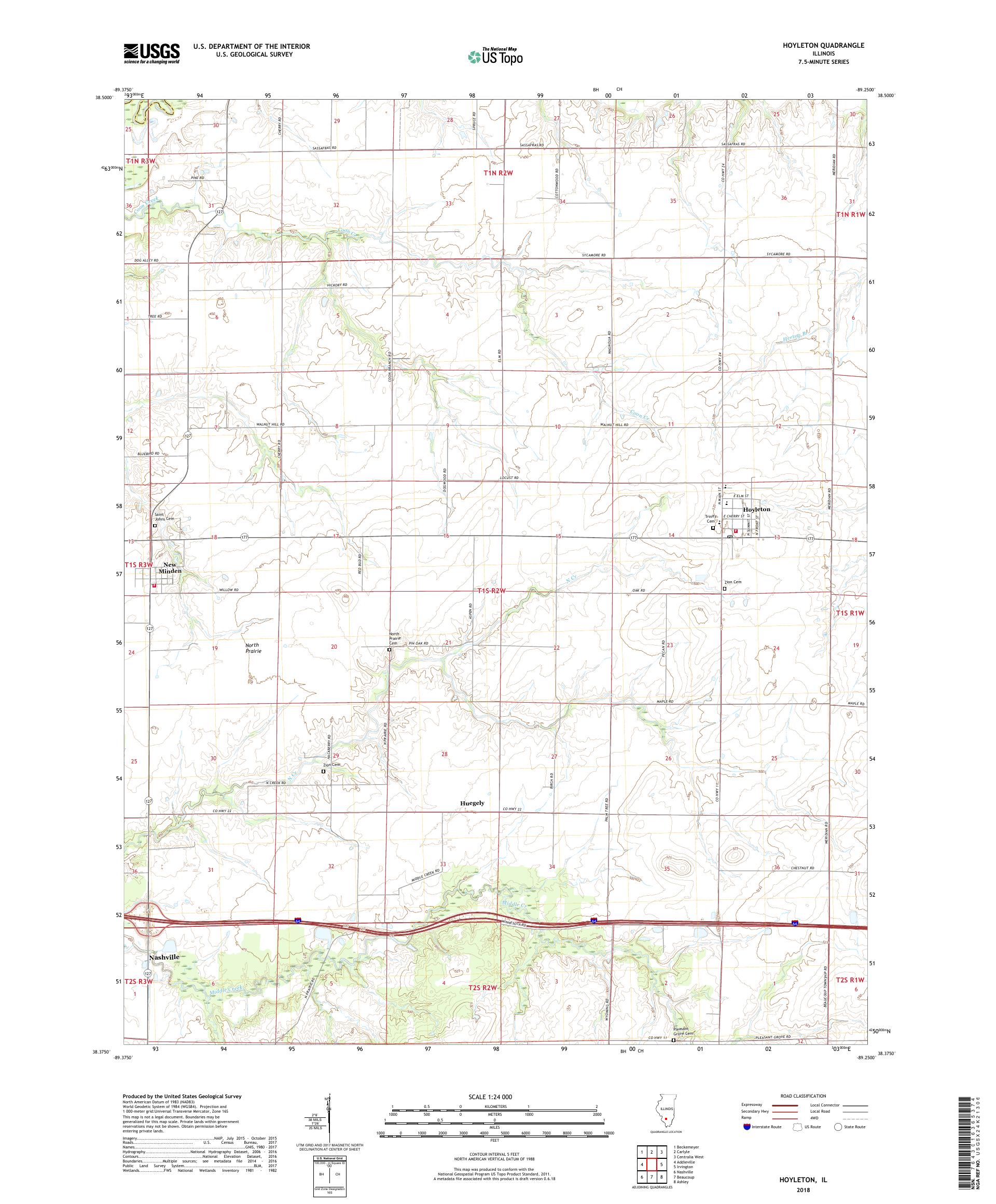 MyTopo Hoyleton, Illinois USGS Quad Topo Map