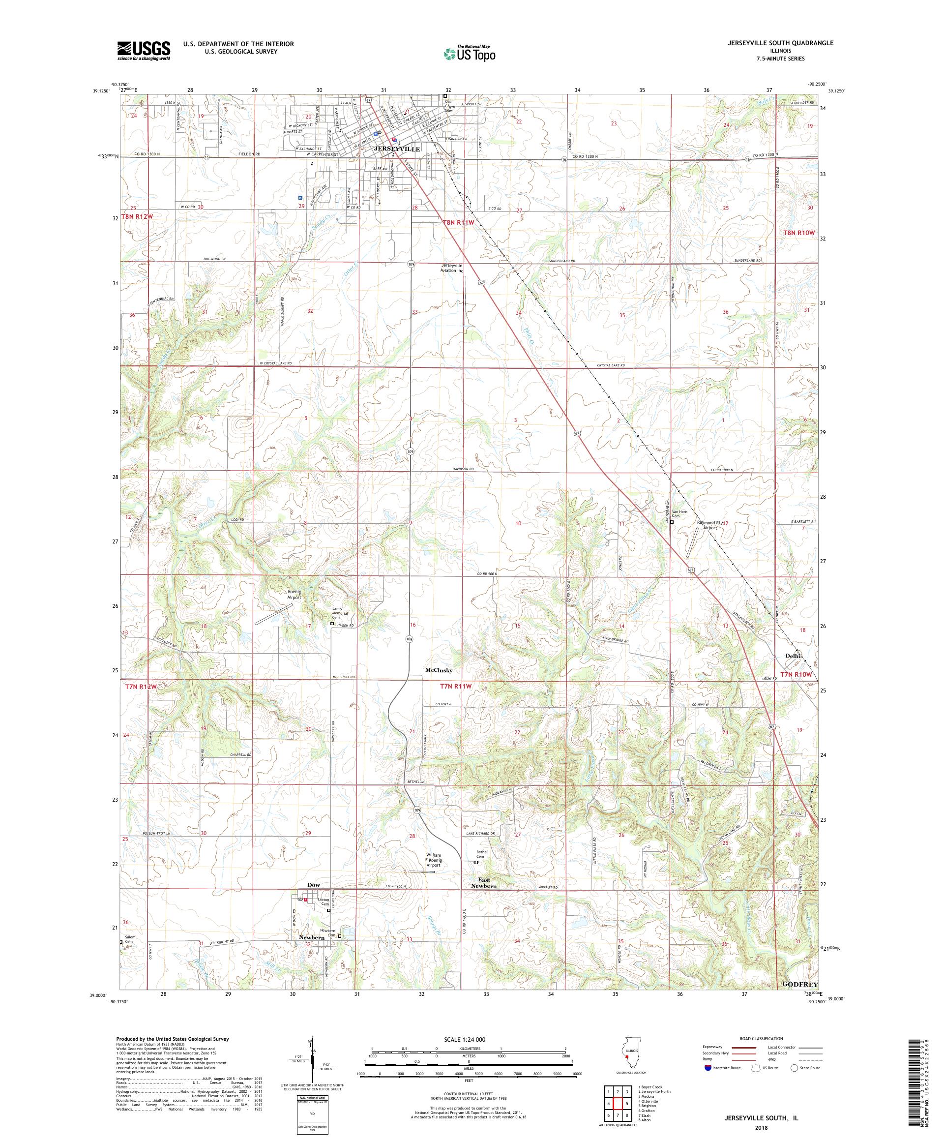 MyTopo Jerseyville South, Illinois USGS Quad Topo Map