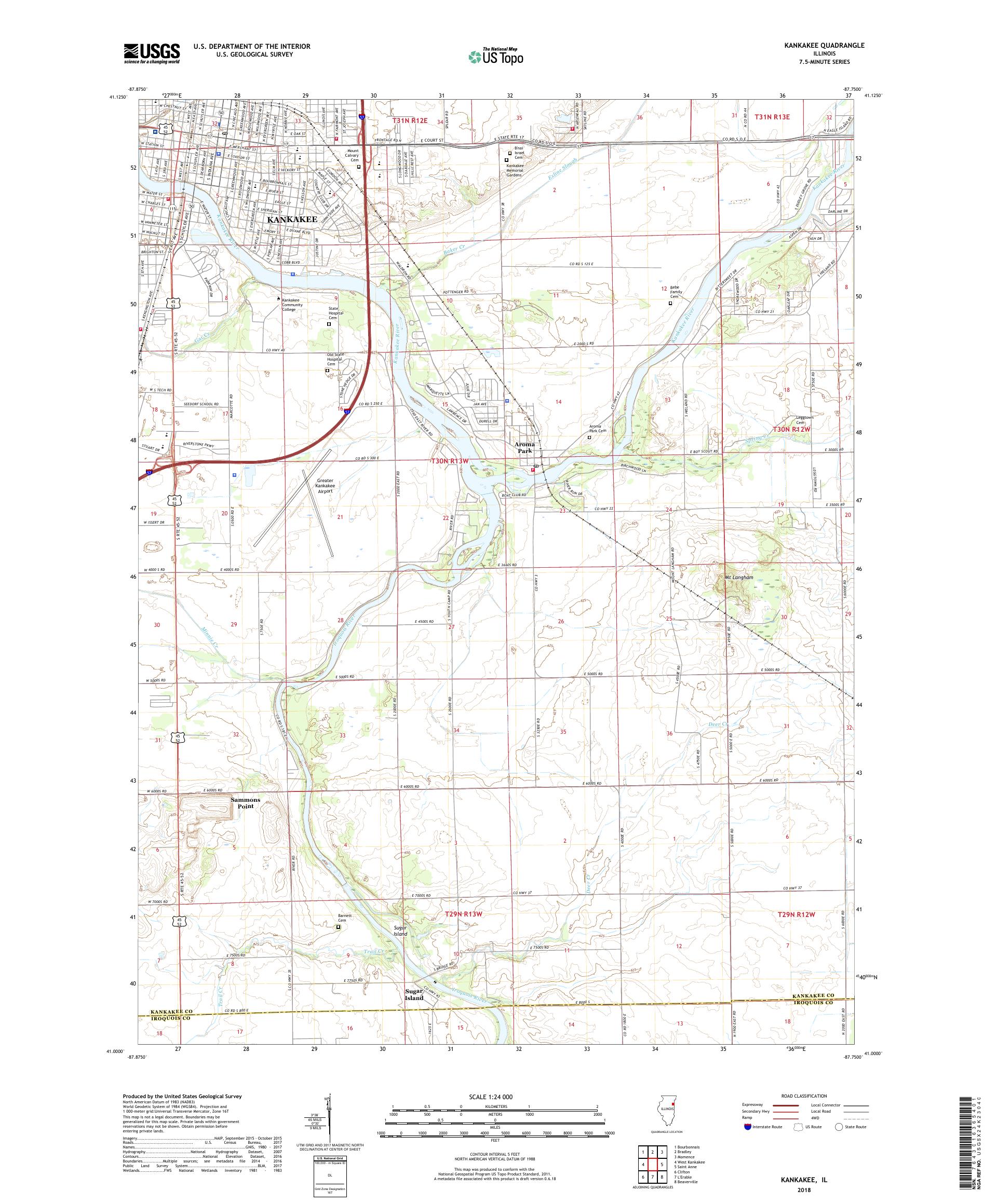 MyTopo Kankakee, Illinois USGS Quad Topo Map