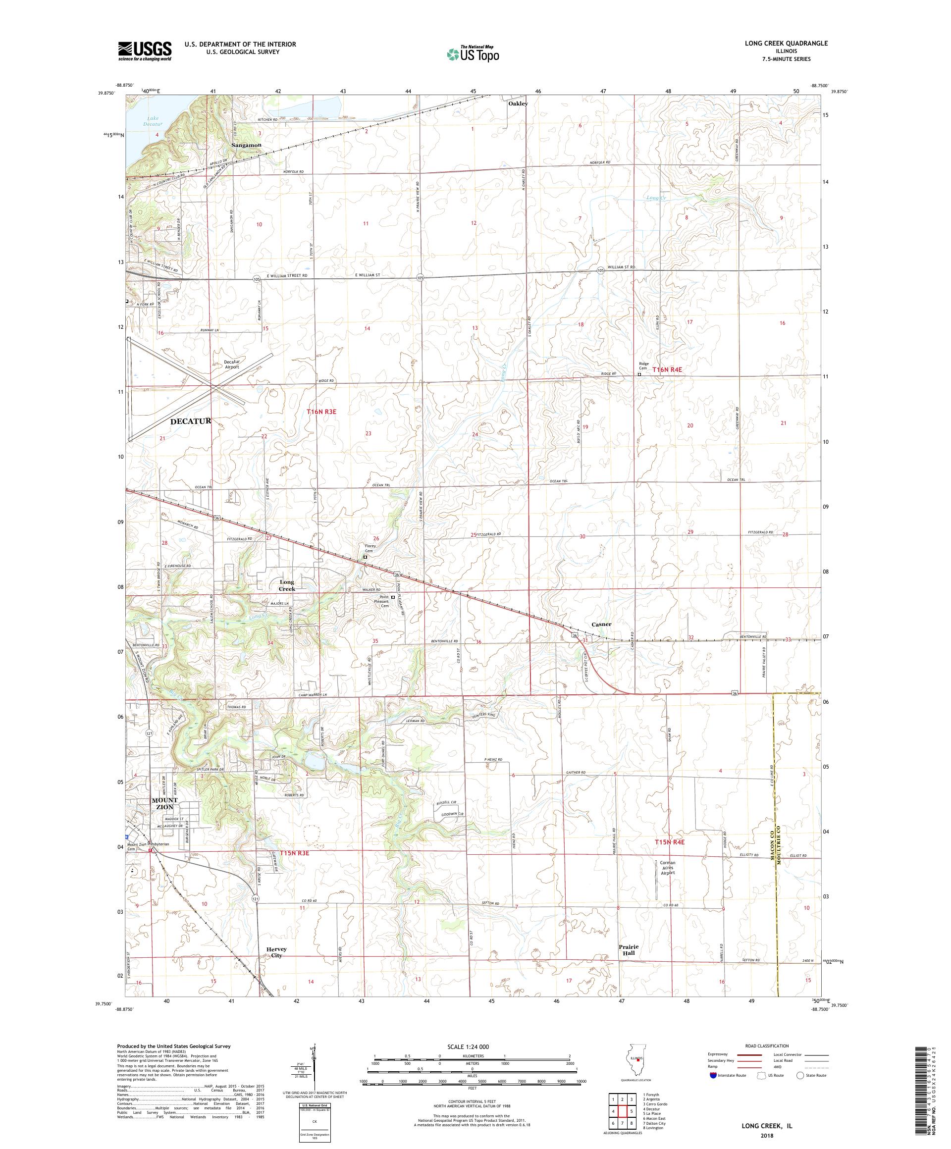 MyTopo Long Creek, Illinois USGS Quad Topo Map