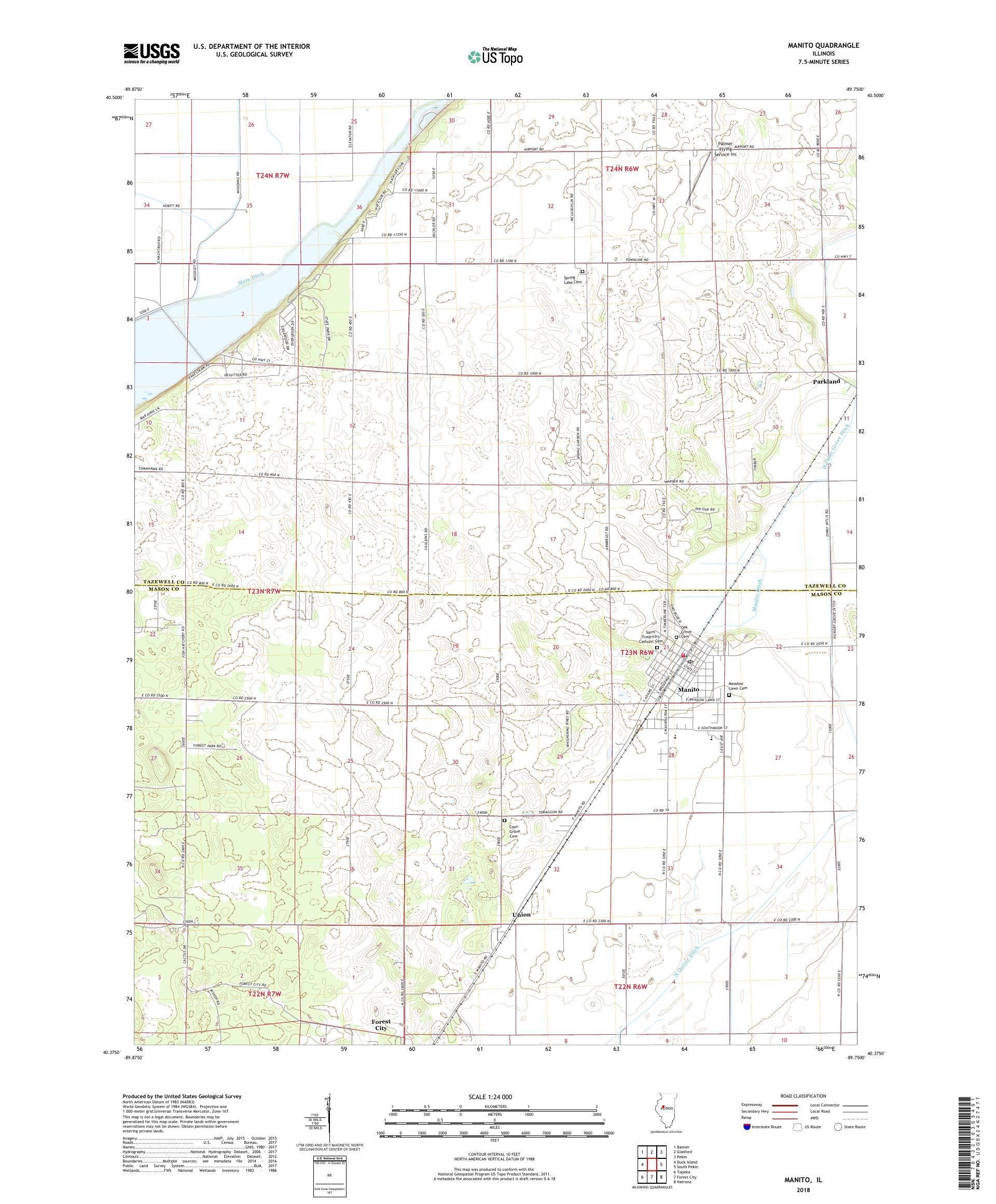 MyTopo Manito, Illinois USGS Quad Topo Map