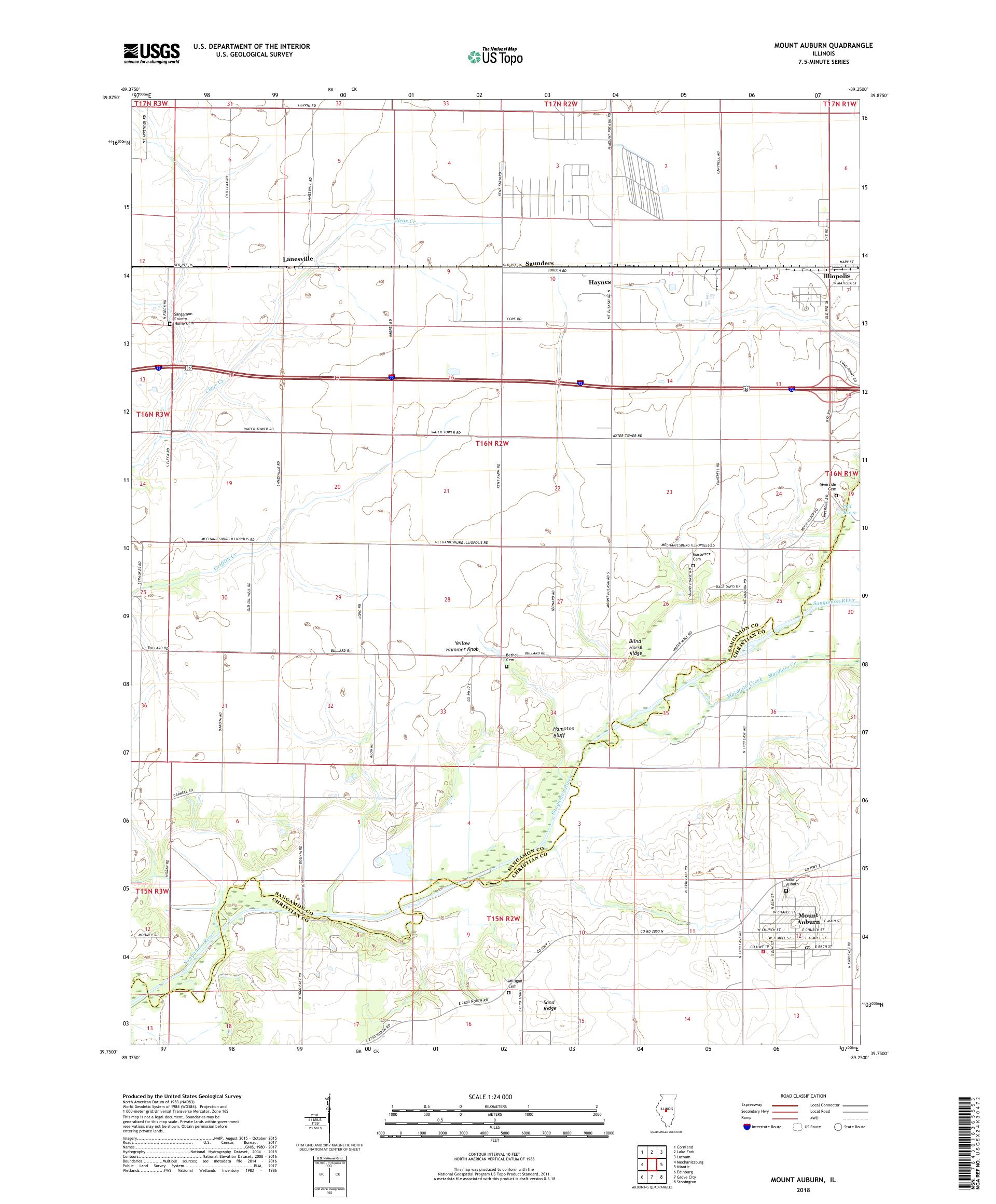 MyTopo Mount Auburn, Illinois USGS Quad Topo Map