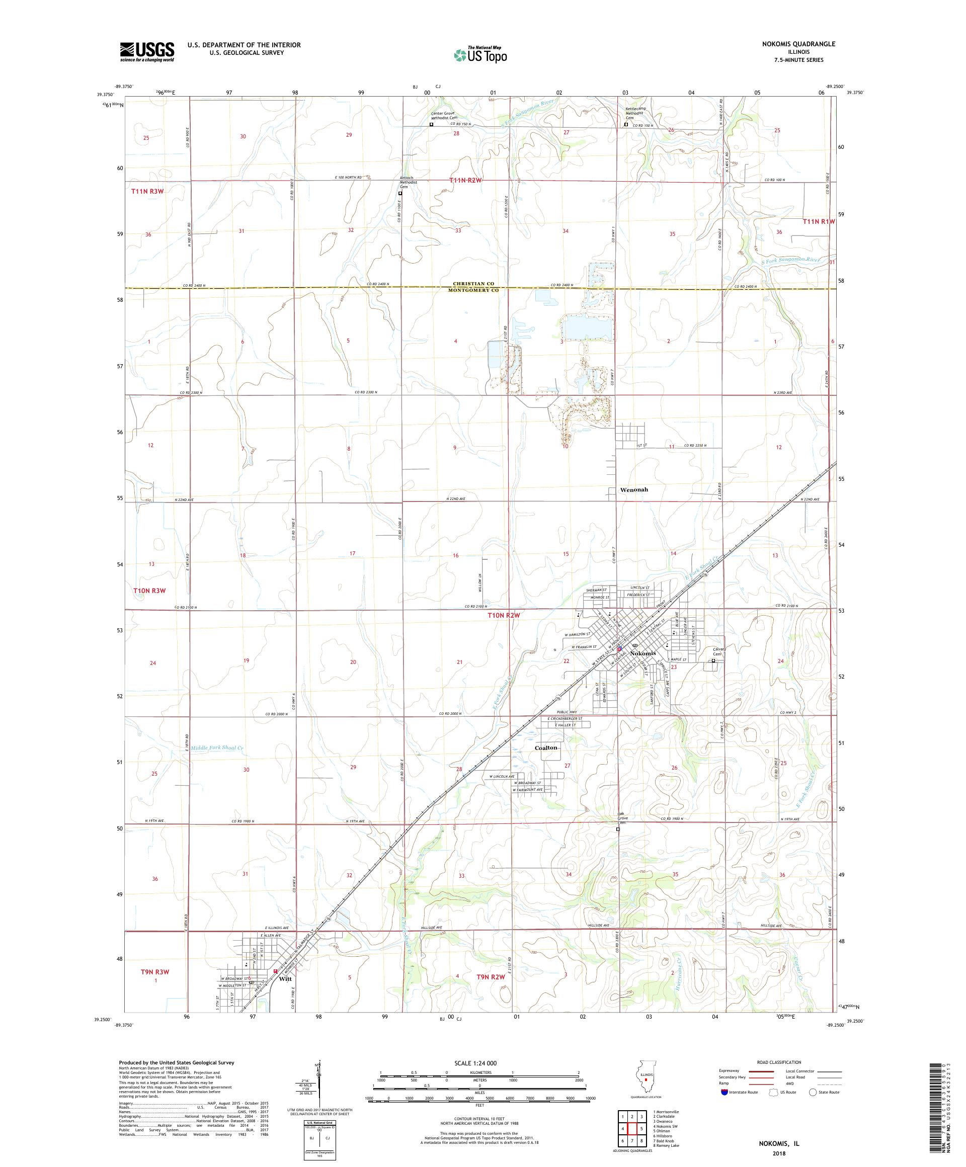 MyTopo Nokomis, Illinois USGS Quad Topo Map