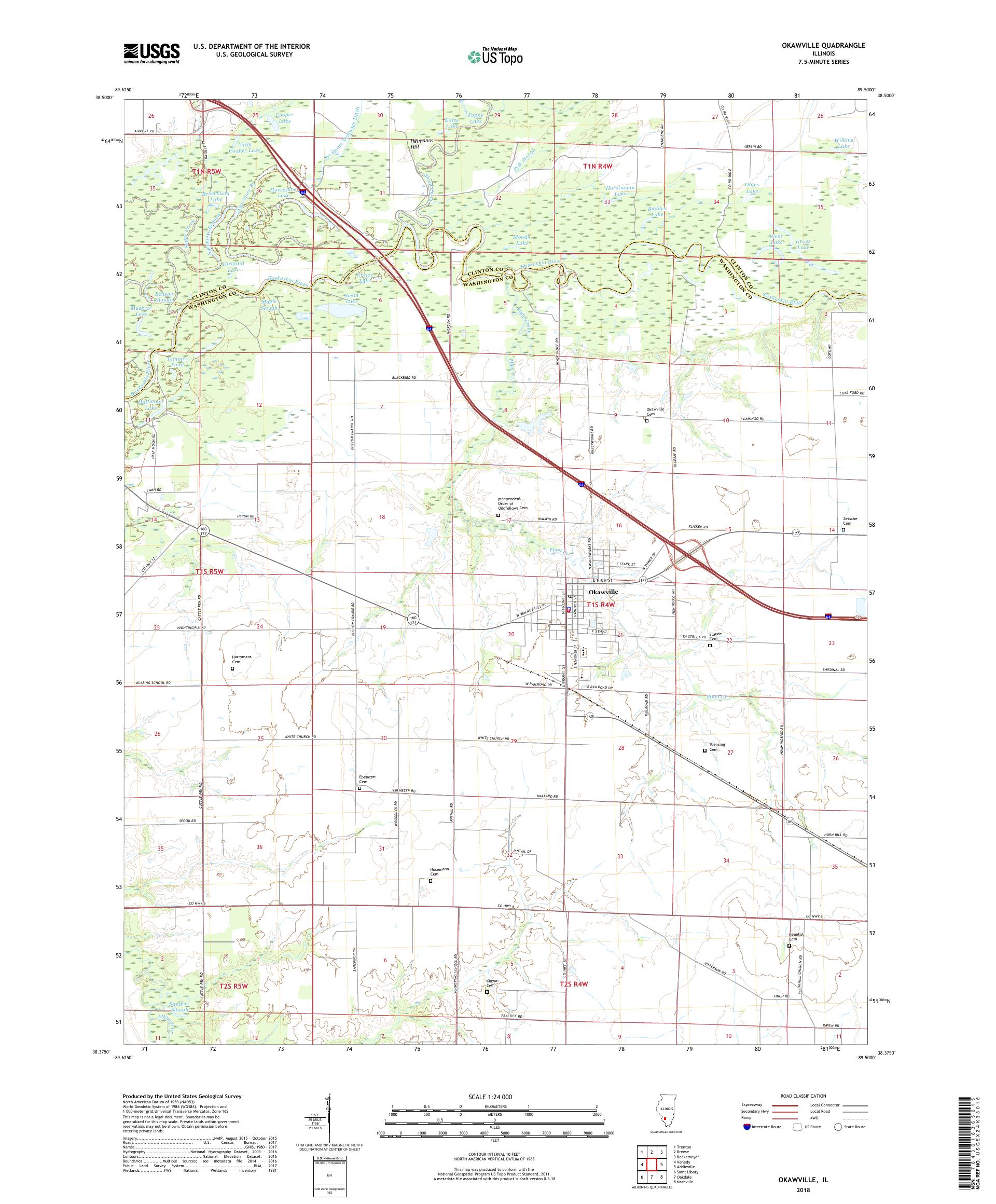 MyTopo Okawville, Illinois USGS Quad Topo Map