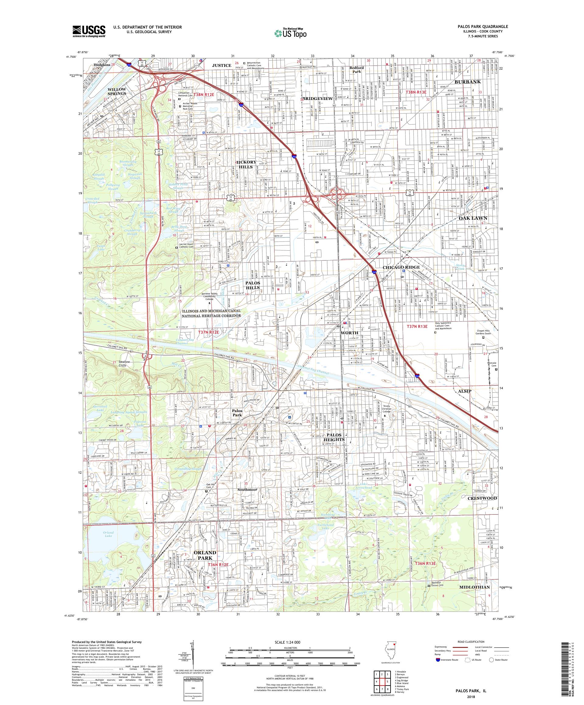 MyTopo Palos Park, Illinois USGS Quad Topo Map