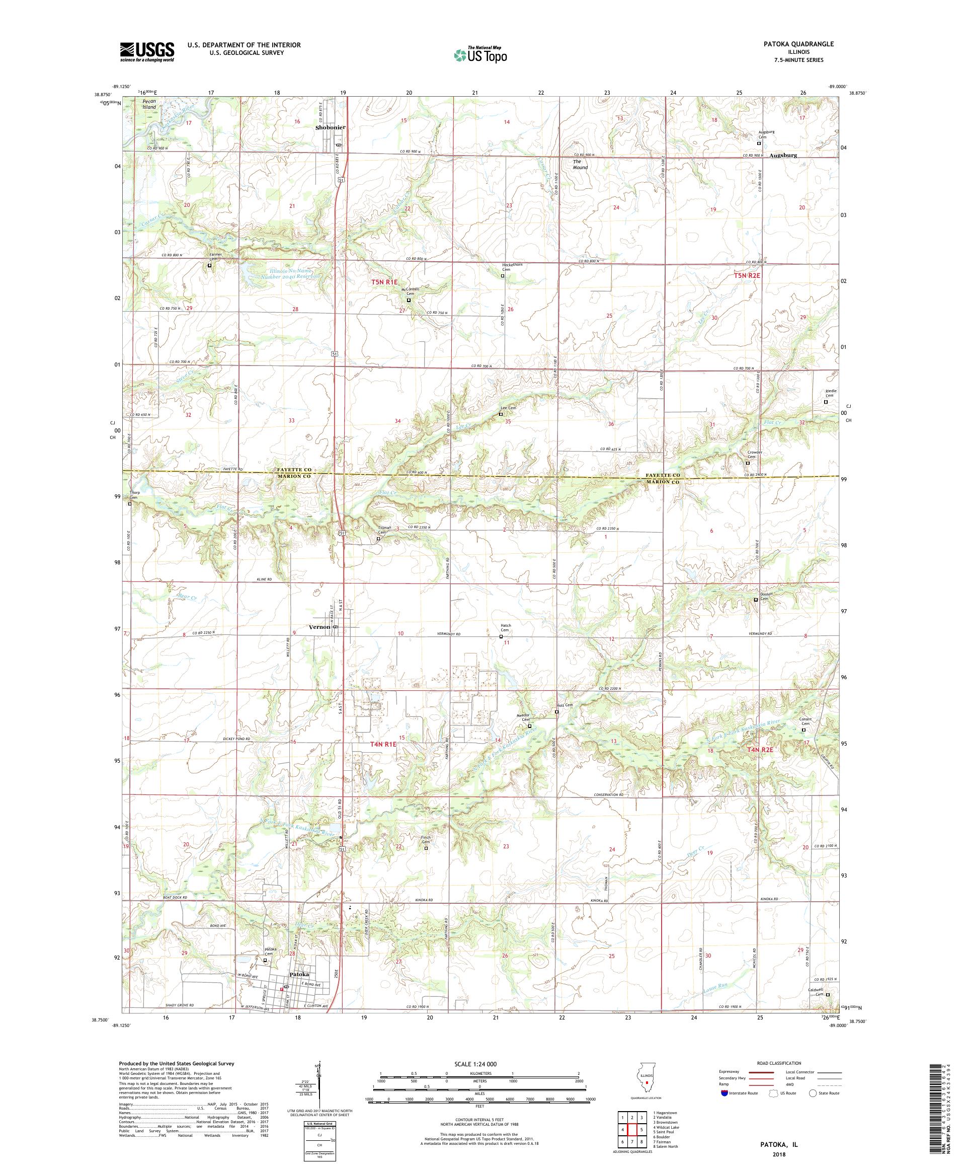 MyTopo Patoka, Illinois USGS Quad Topo Map