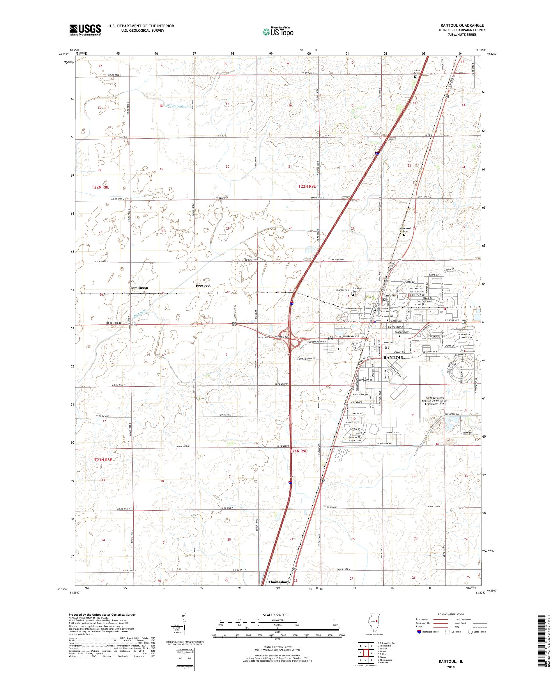 MyTopo Rantoul, Illinois USGS Quad Topo Map
