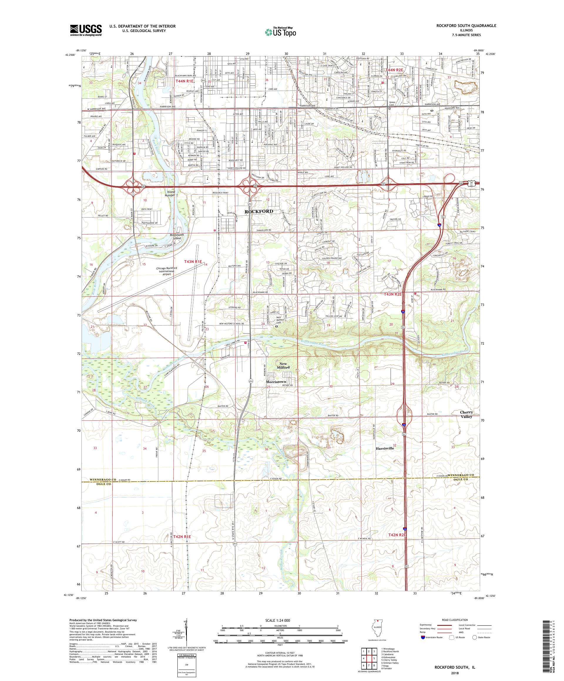 MyTopo Rockford South, Illinois USGS Quad Topo Map