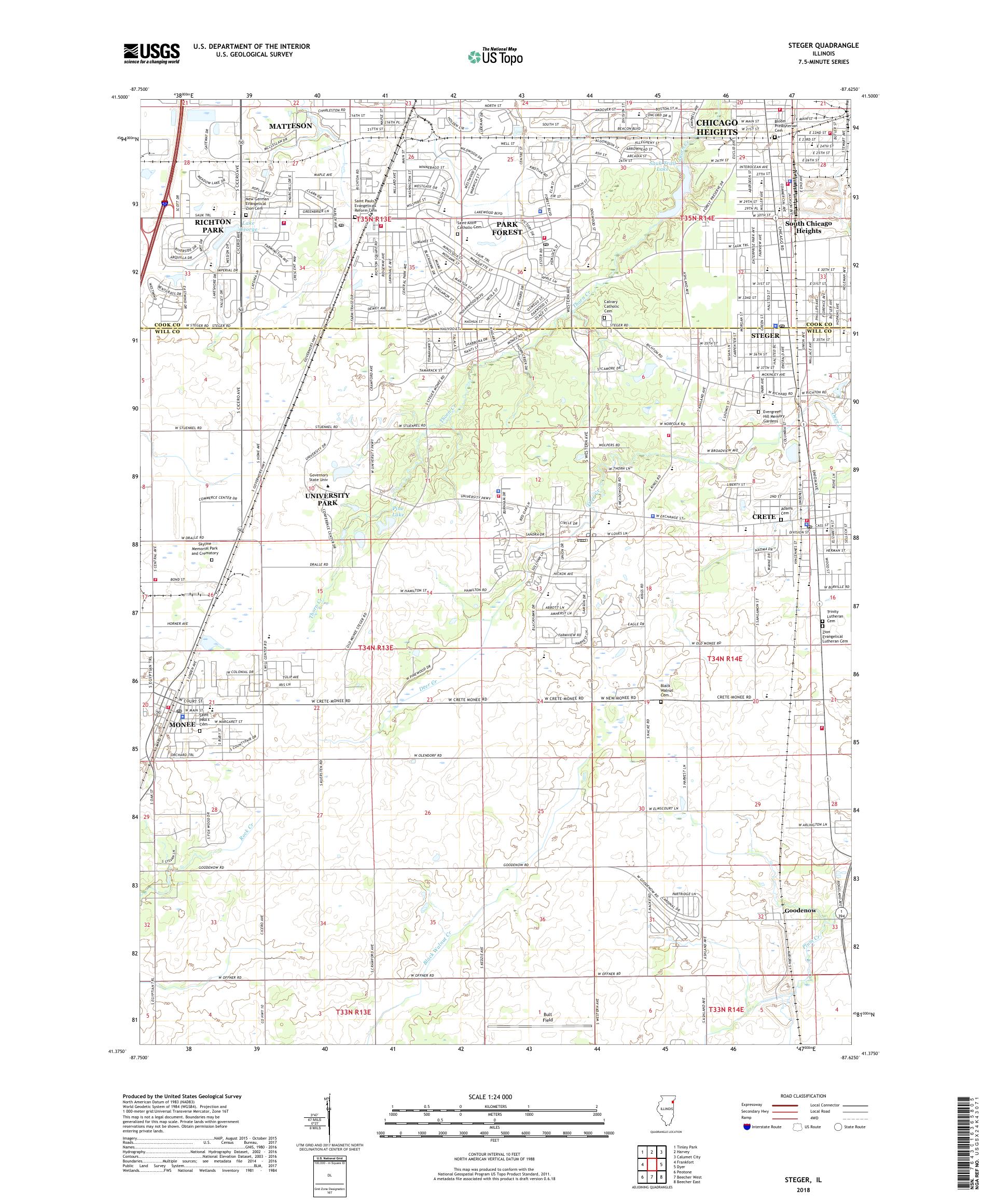 MyTopo Steger, Illinois USGS Quad Topo Map