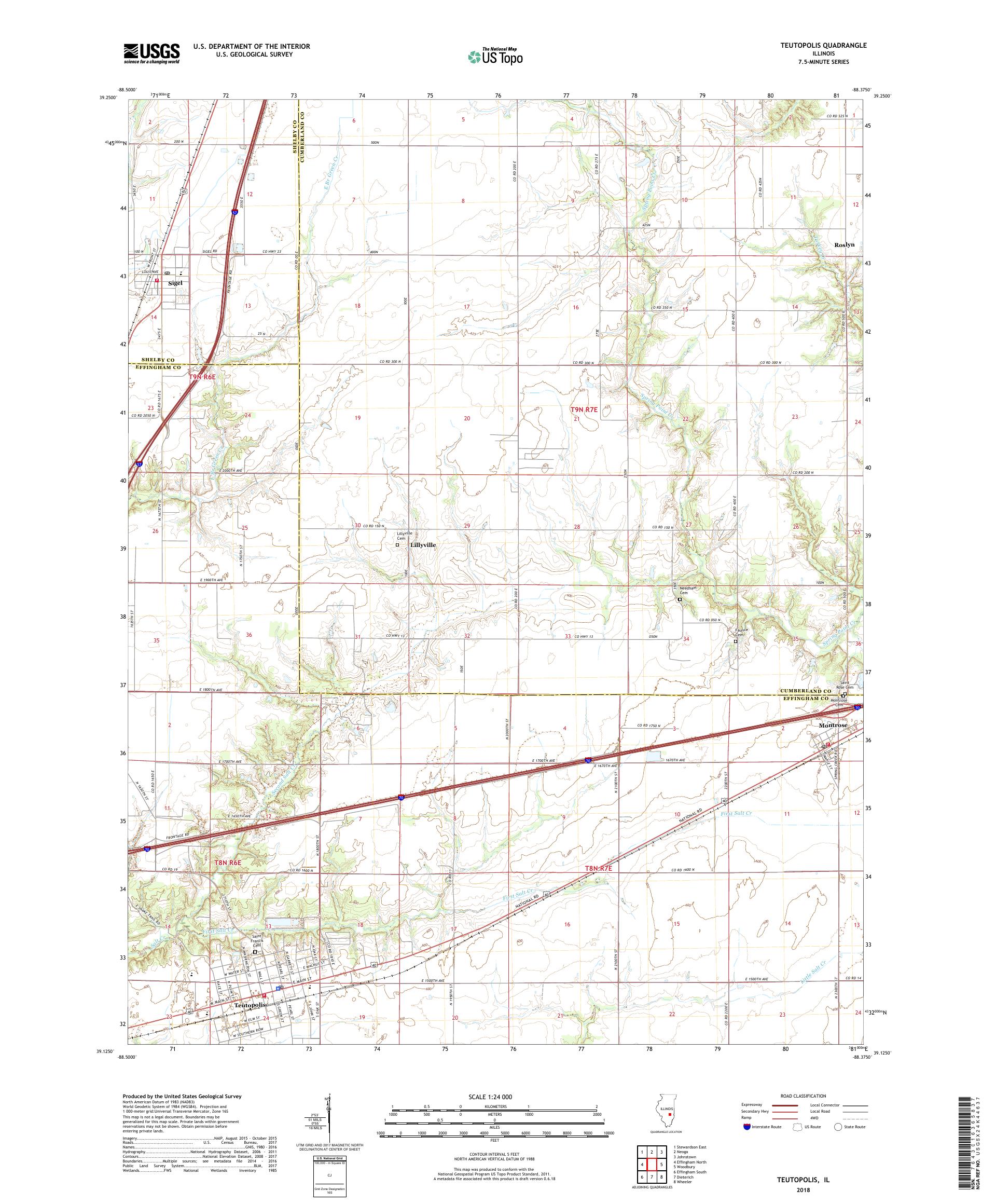MyTopo Teutopolis, Illinois USGS Quad Topo Map
