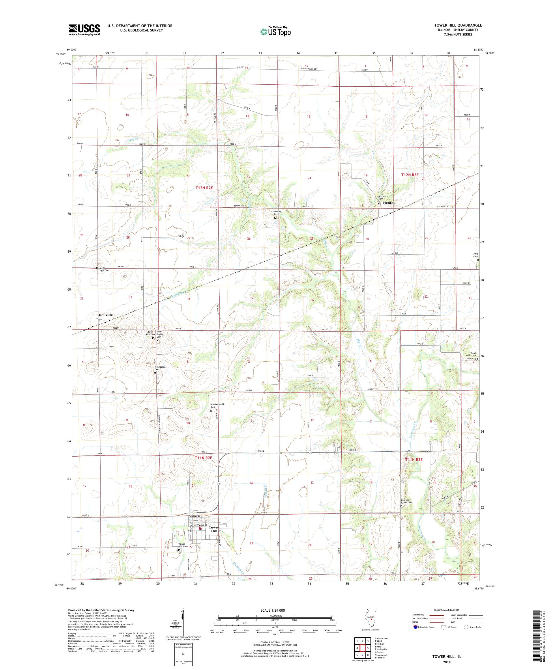 MyTopo Tower Hill, Illinois USGS Quad Topo Map