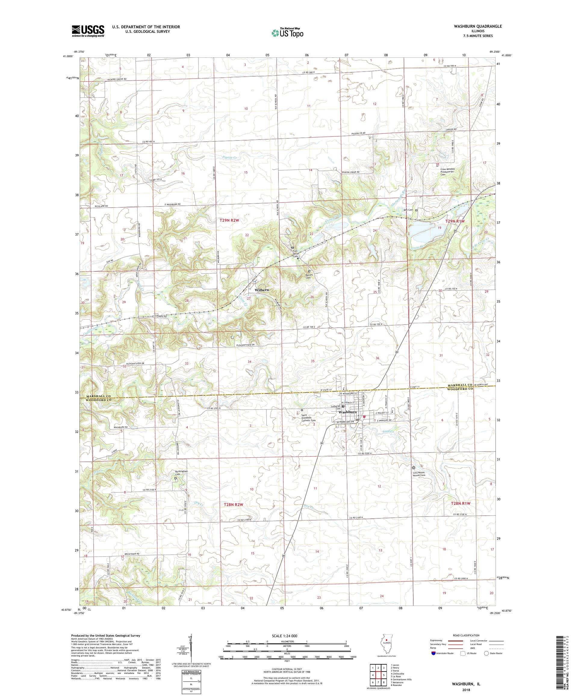 MyTopo Washburn, Illinois USGS Quad Topo Map