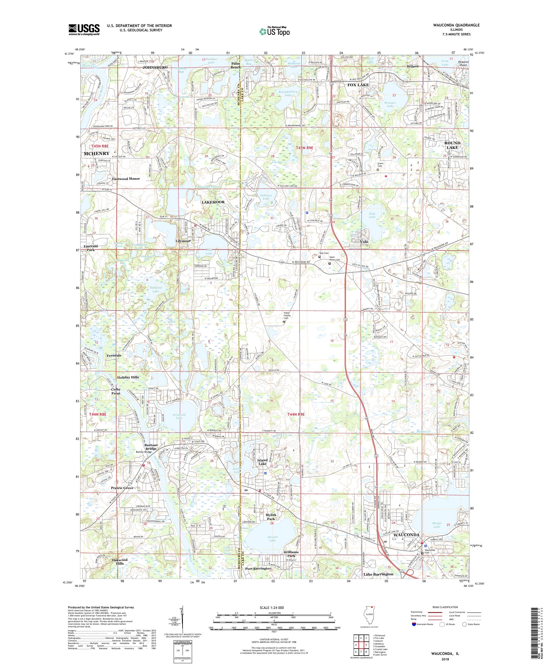 MyTopo Wauconda, Illinois USGS Quad Topo Map