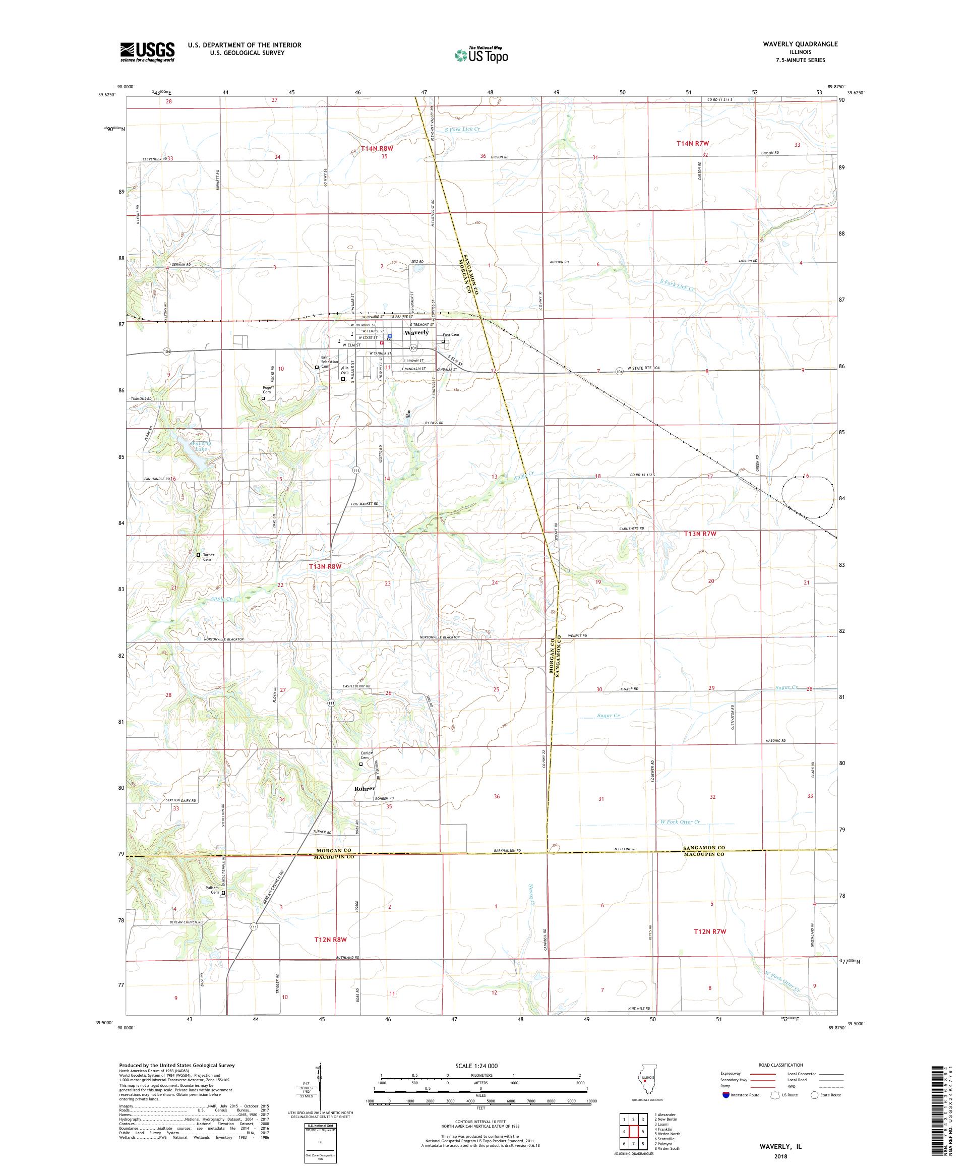 MyTopo Waverly, Illinois USGS Quad Topo Map
