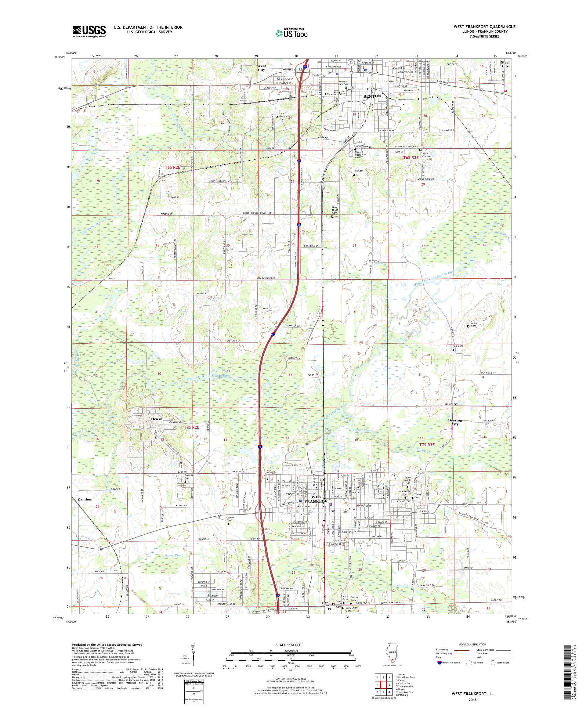 MyTopo West Frankfort, Illinois USGS Quad Topo Map
