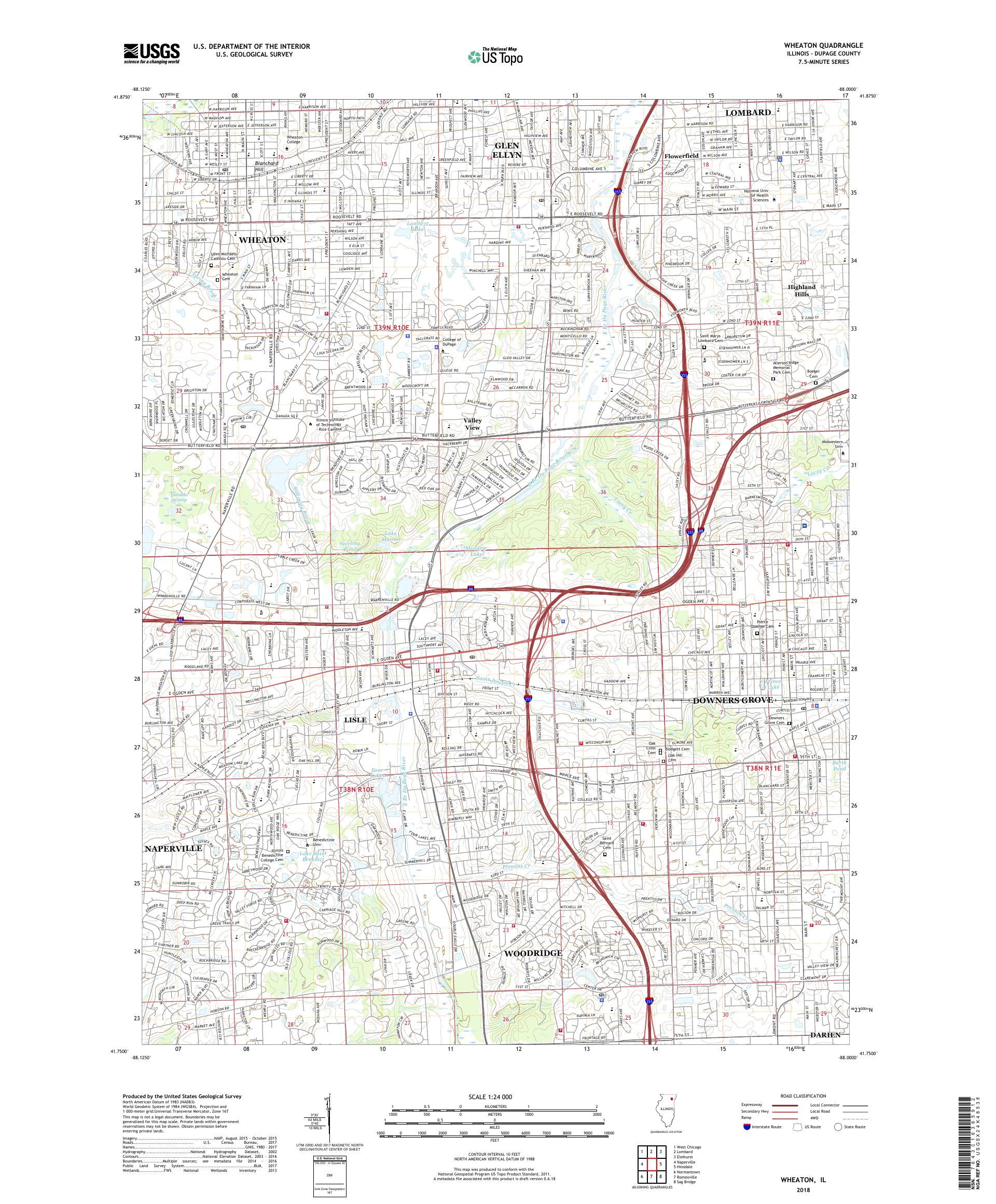 MyTopo Wheaton, Illinois USGS Quad Topo Map