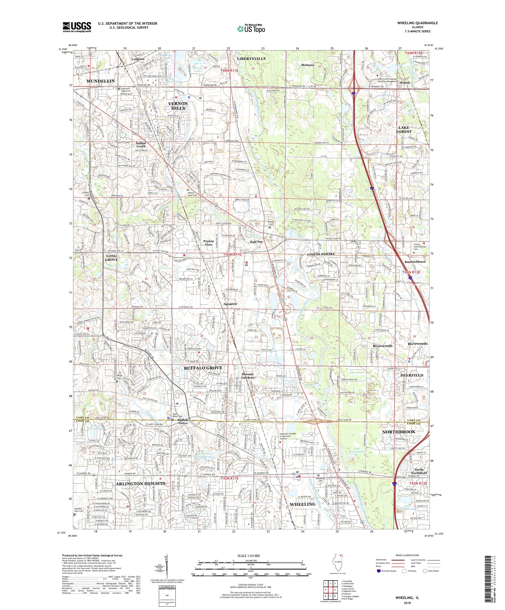 MyTopo Wheeling, Illinois USGS Quad Topo Map