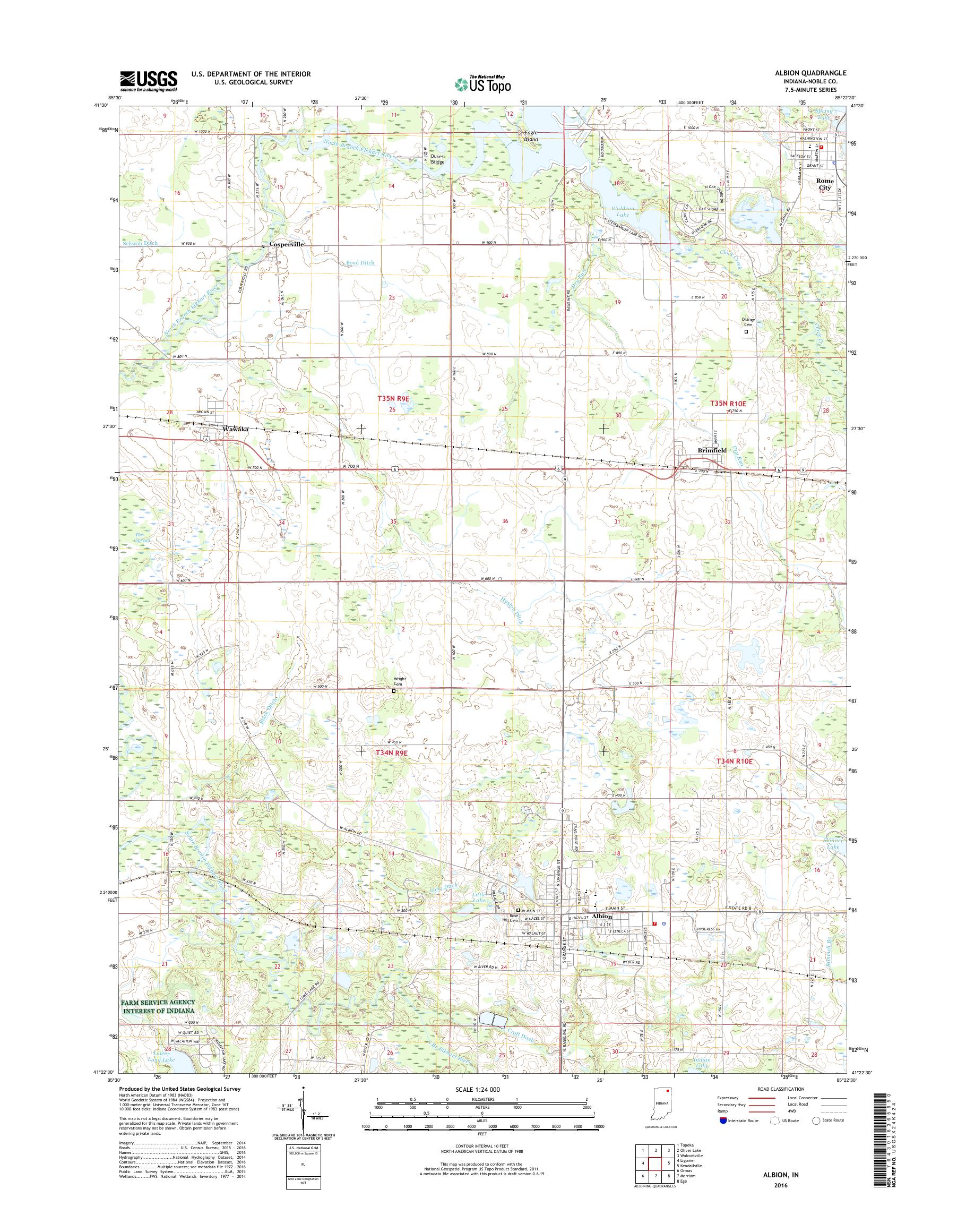 MyTopo Albion, Indiana USGS Quad Topo Map