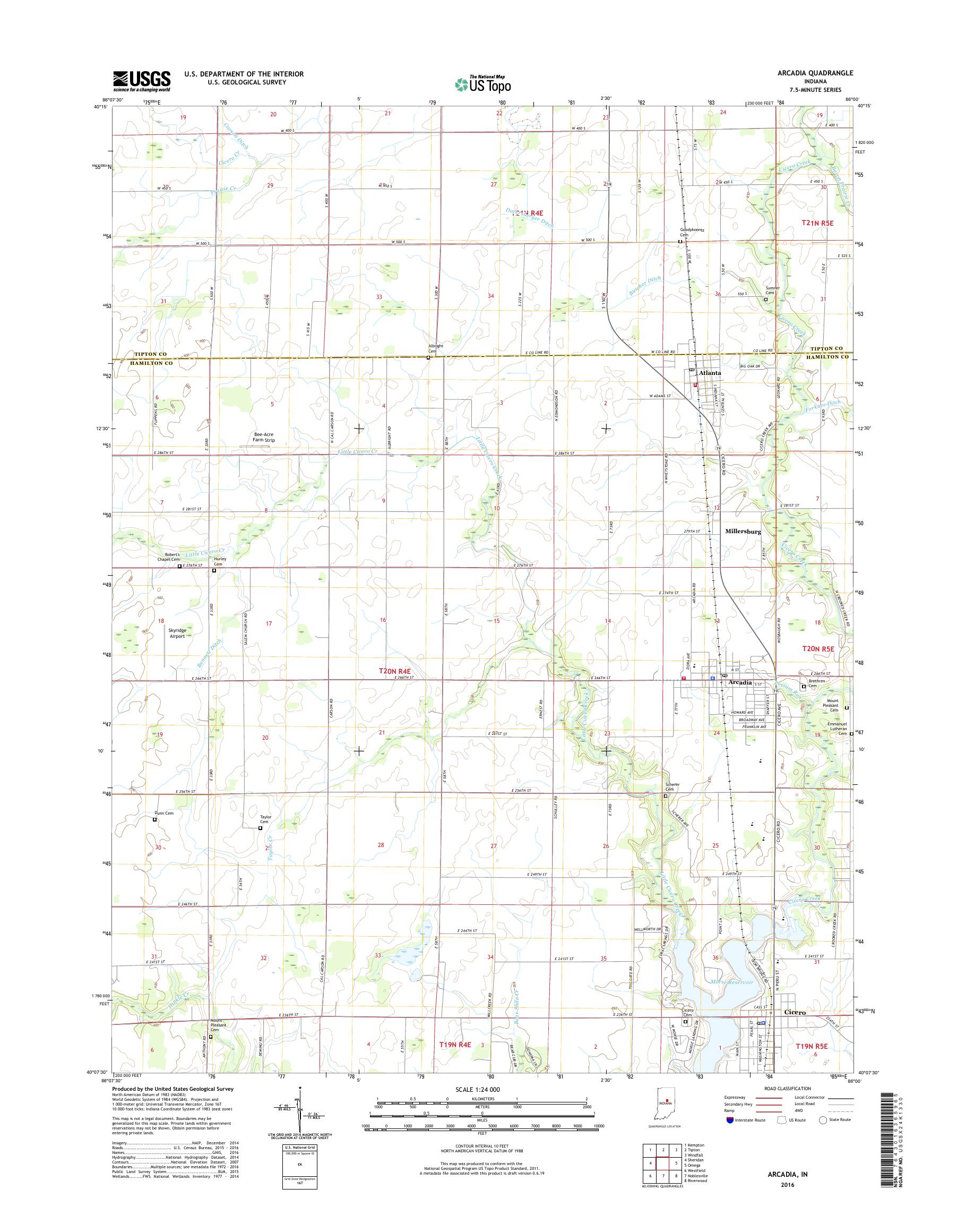 MyTopo Arcadia, Indiana USGS Quad Topo Map