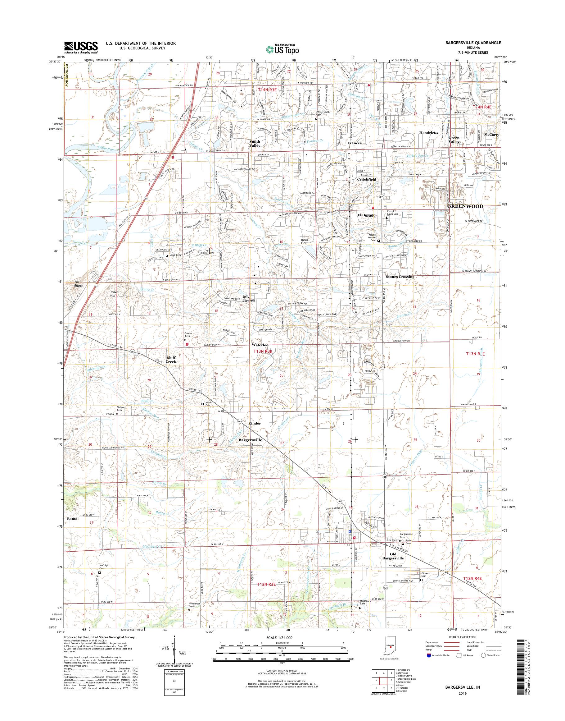 MyTopo Bargersville, Indiana USGS Quad Topo Map