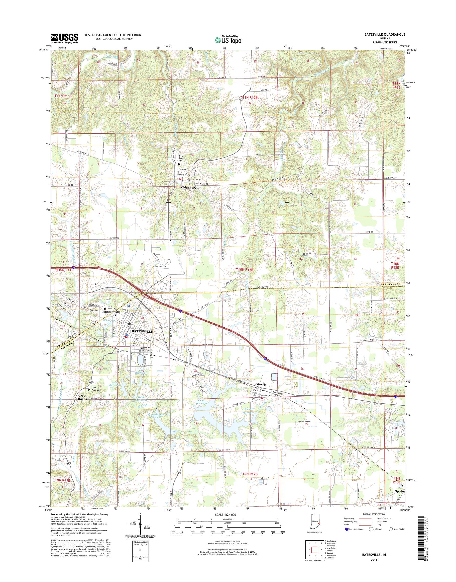 MyTopo Batesville, Indiana USGS Quad Topo Map