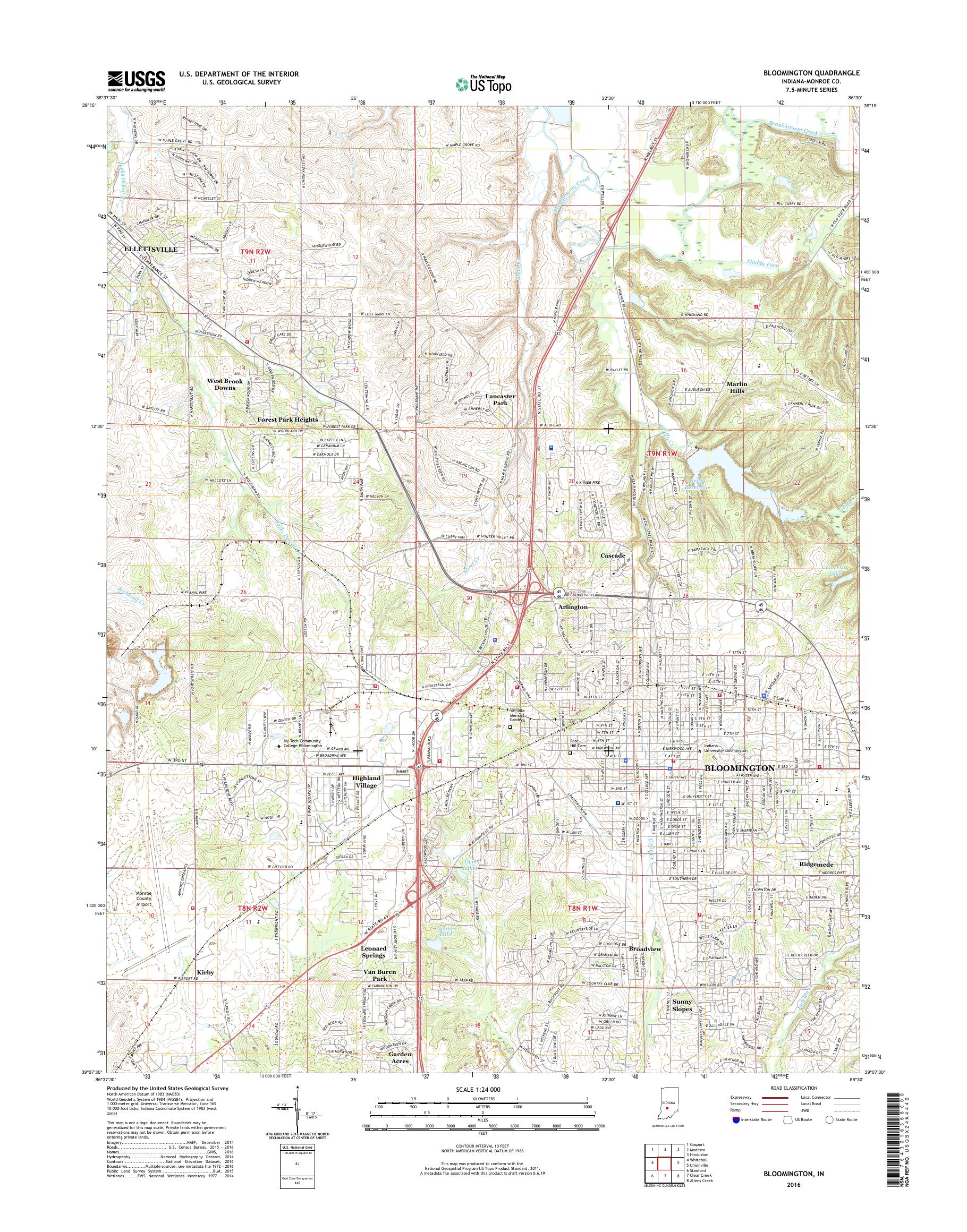 MyTopo Bloomington, Indiana USGS Quad Topo Map