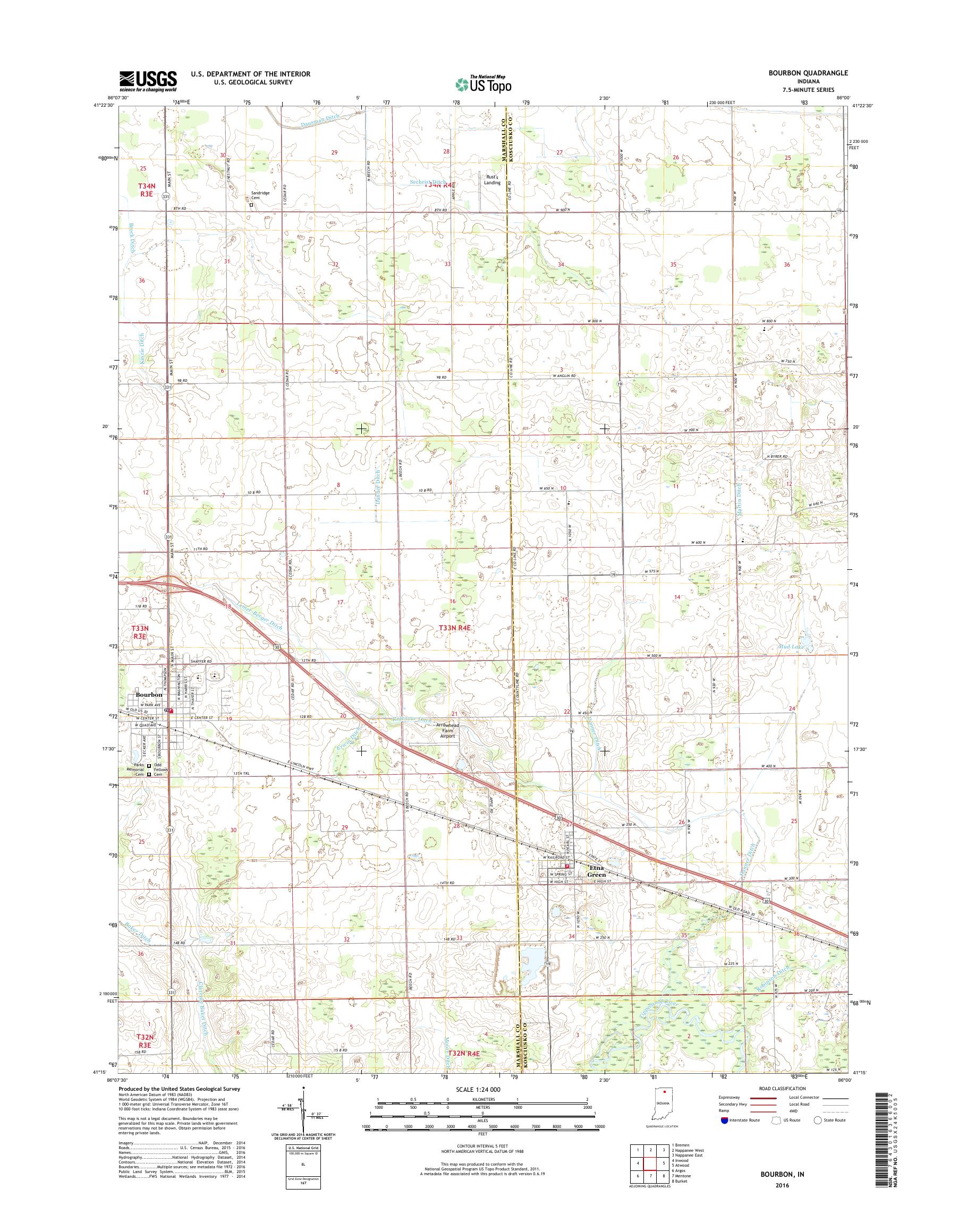 MyTopo Bourbon, Indiana USGS Quad Topo Map