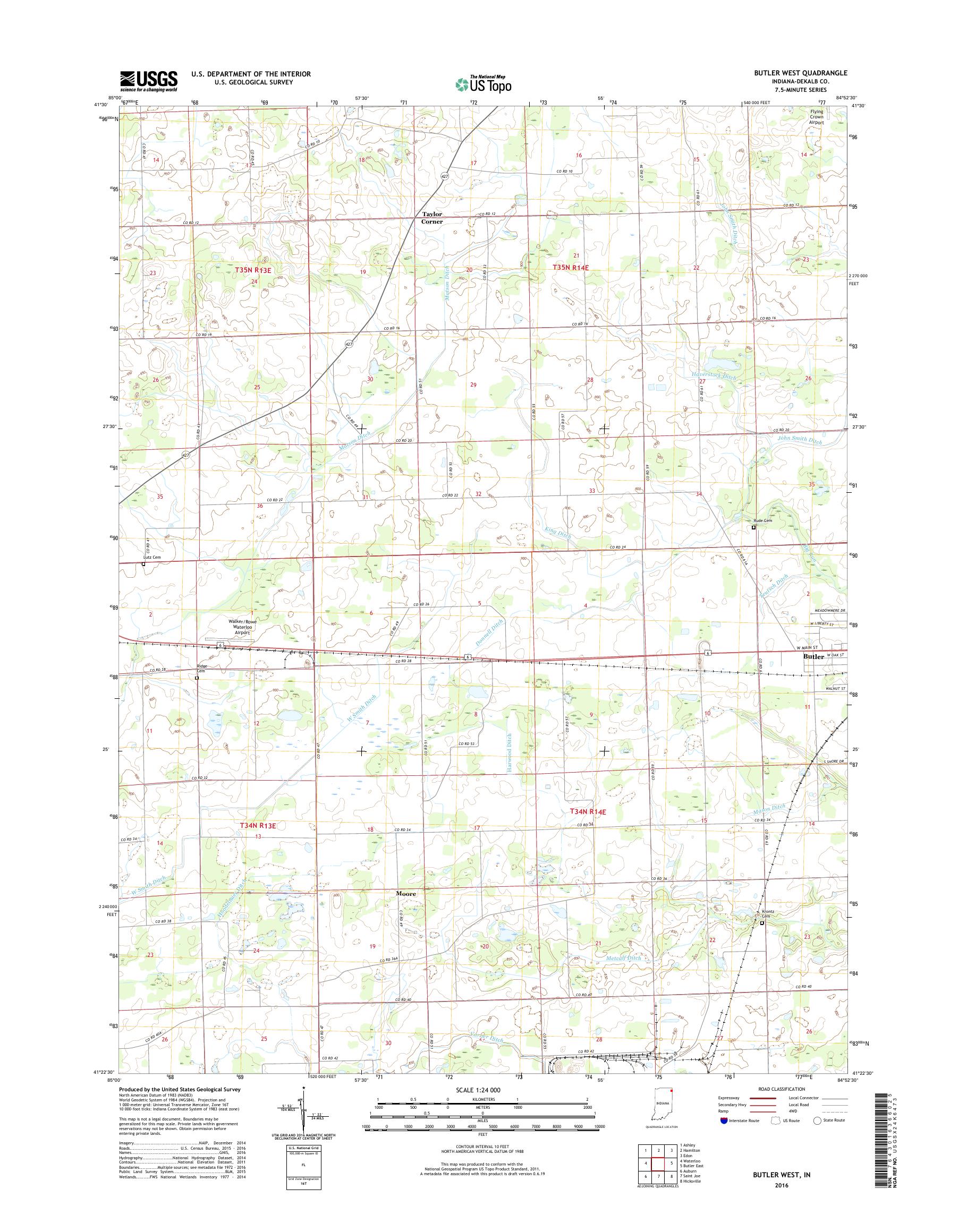 MyTopo Butler West, Indiana USGS Quad Topo Map