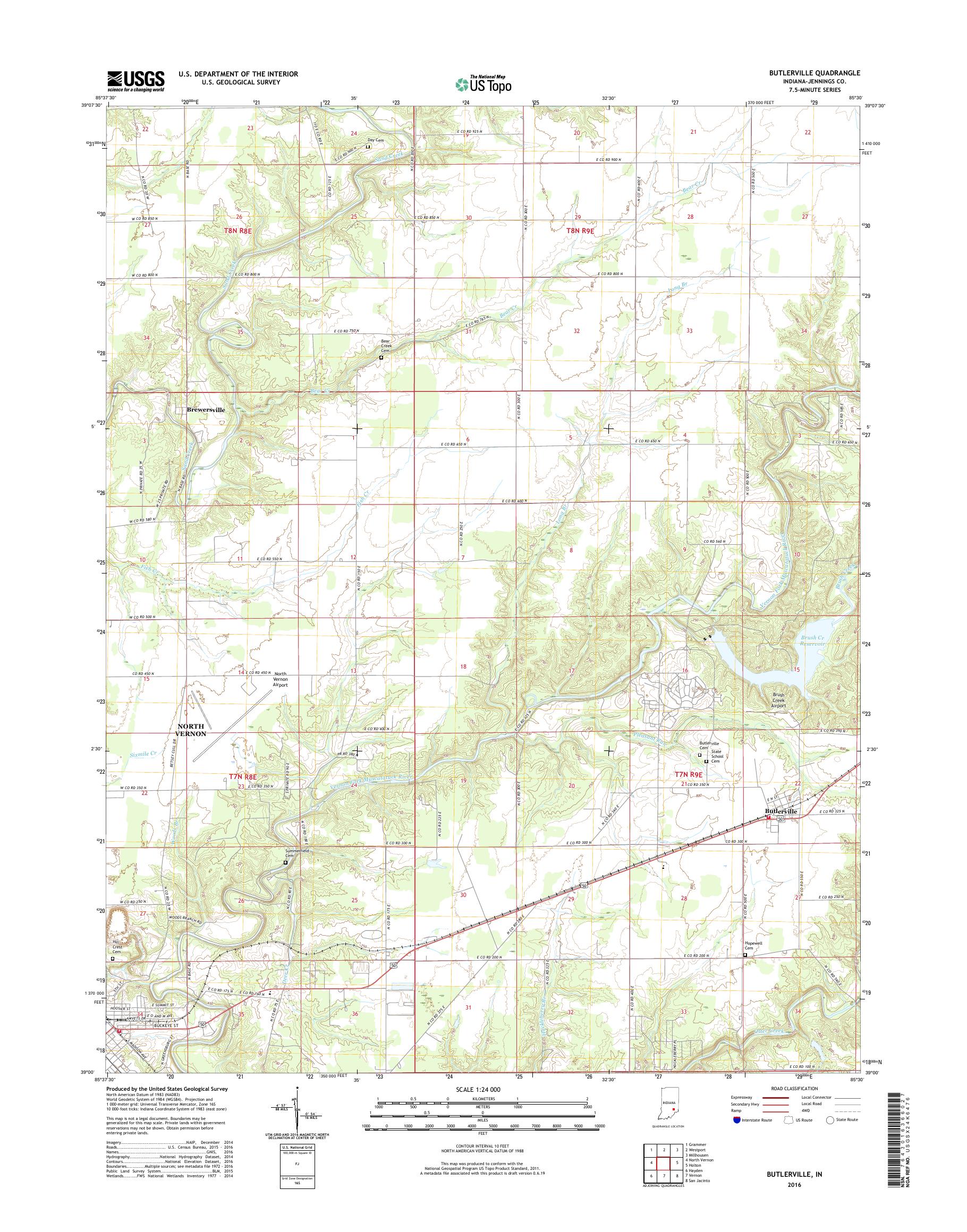 MyTopo Butlerville, Indiana USGS Quad Topo Map