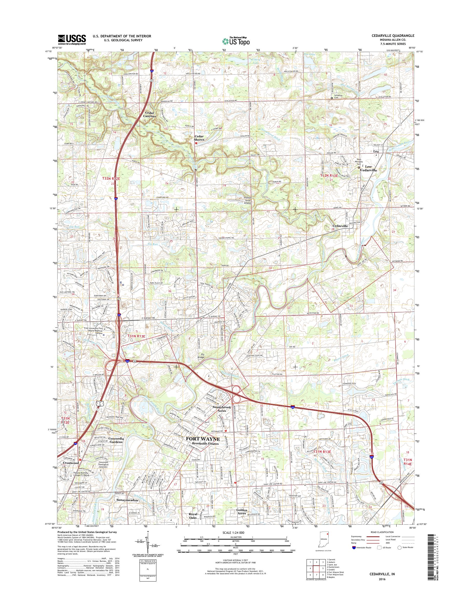 MyTopo Cedarville, Indiana USGS Quad Topo Map