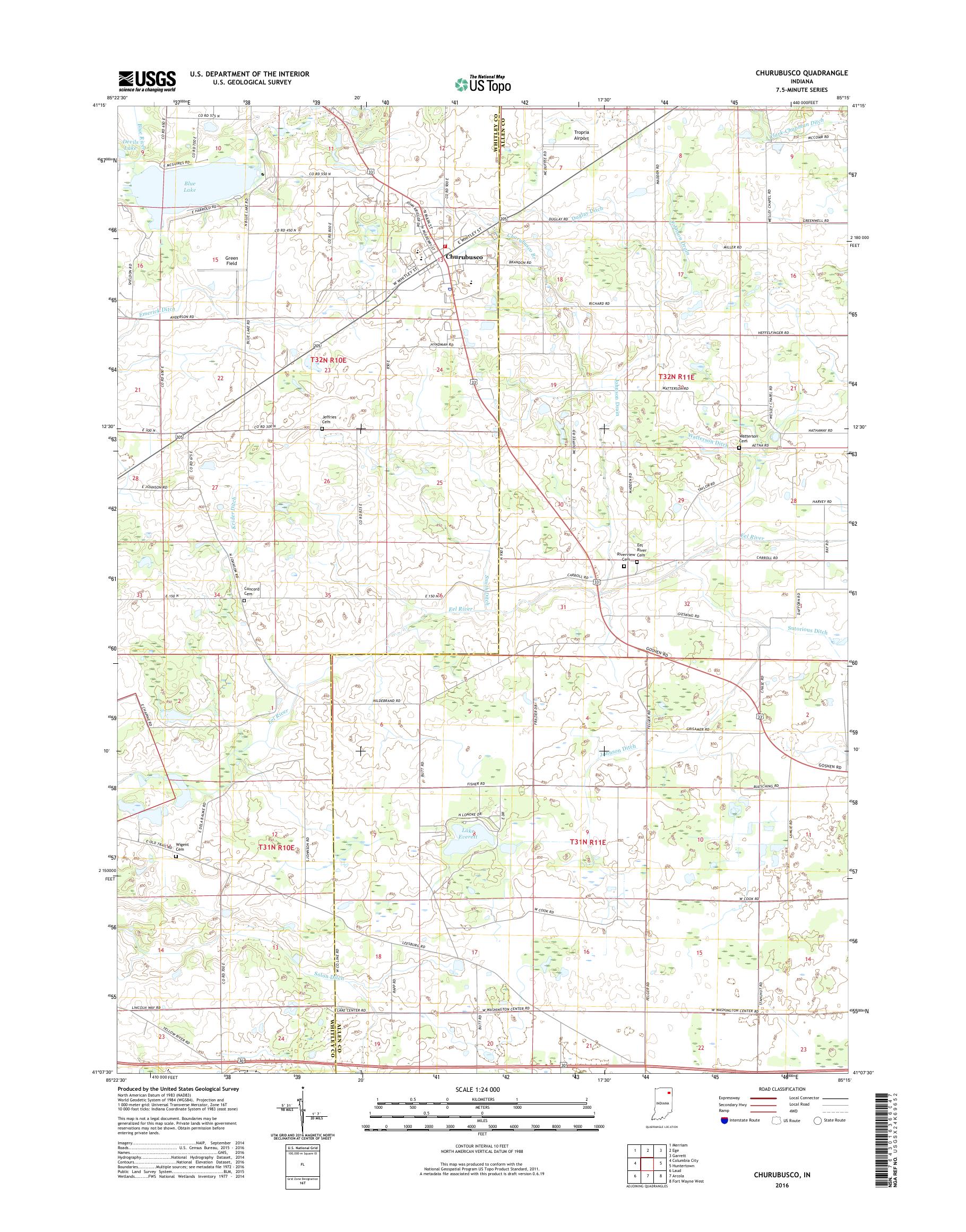 MyTopo Churubusco, Indiana USGS Quad Topo Map