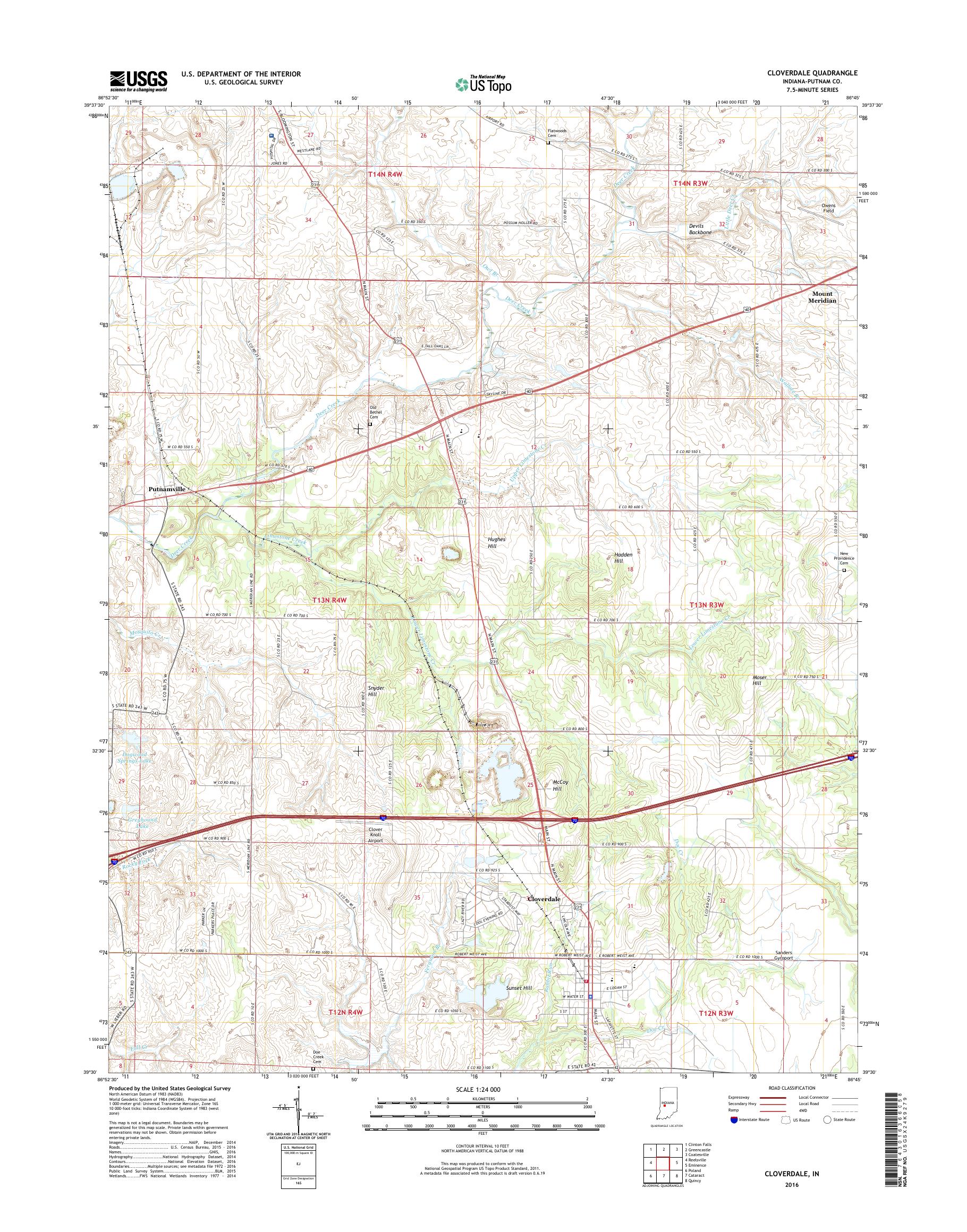 MyTopo Cloverdale, Indiana USGS Quad Topo Map