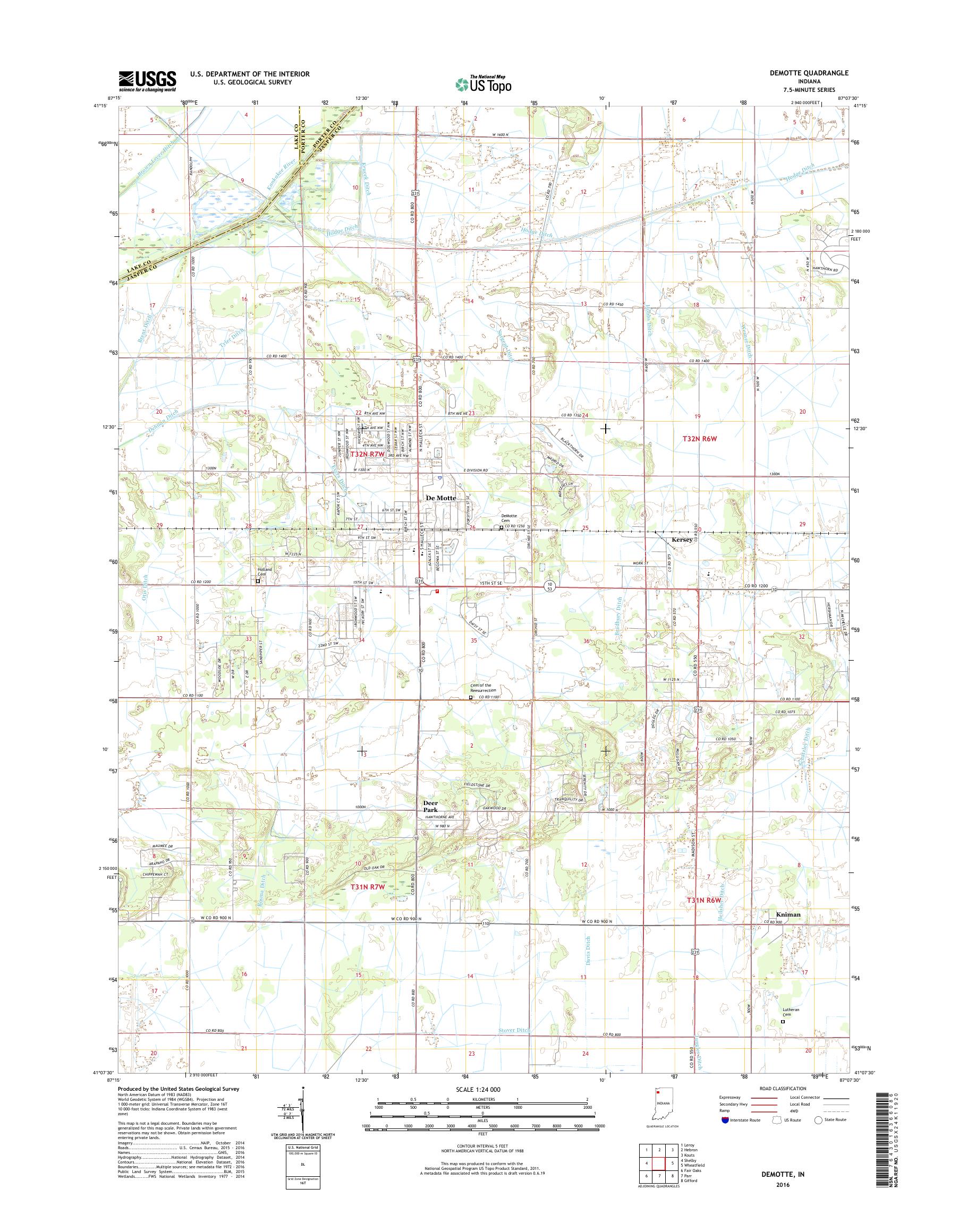 MyTopo DeMotte, Indiana USGS Quad Topo Map