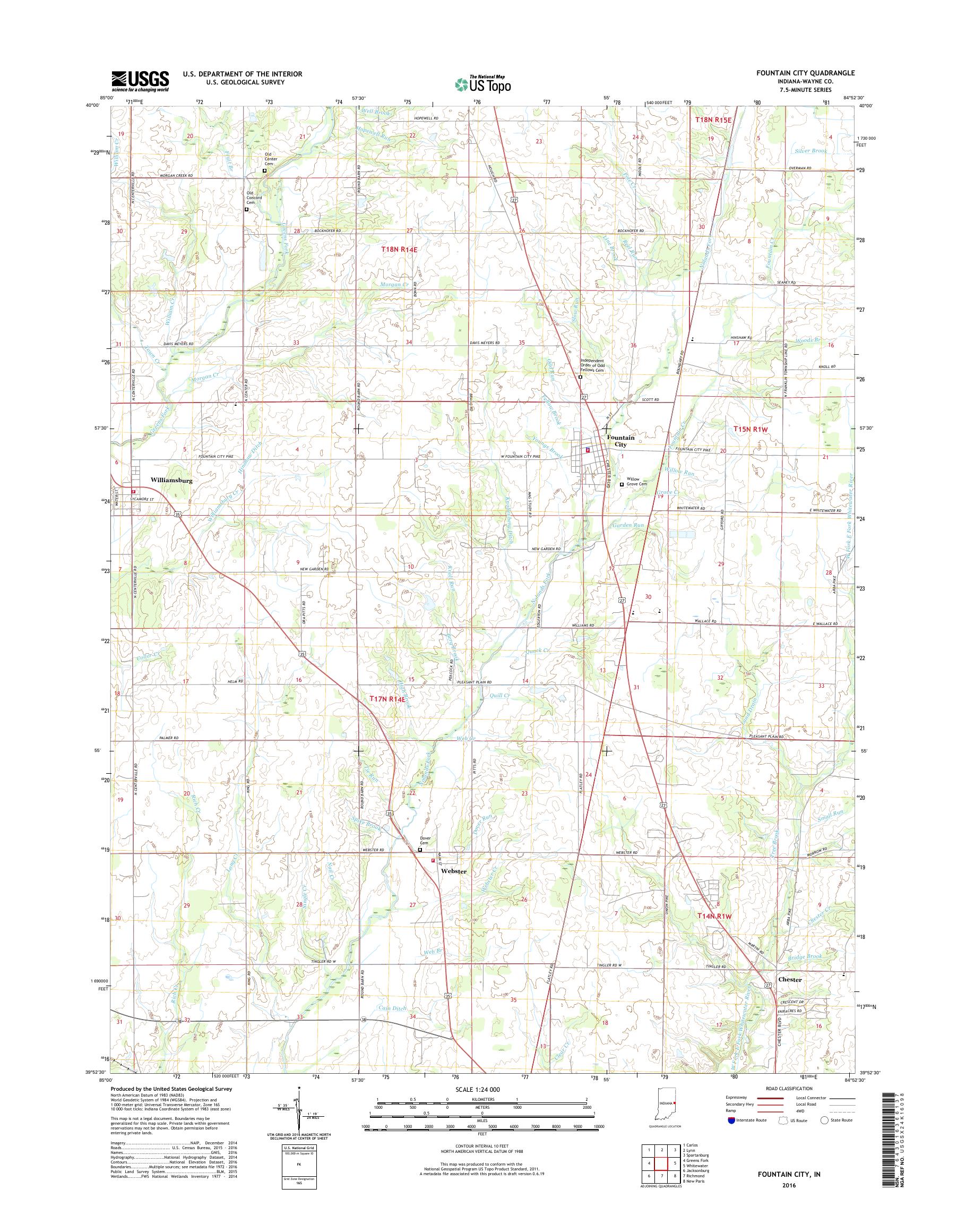 MyTopo Fountain City, Indiana USGS Quad Topo Map