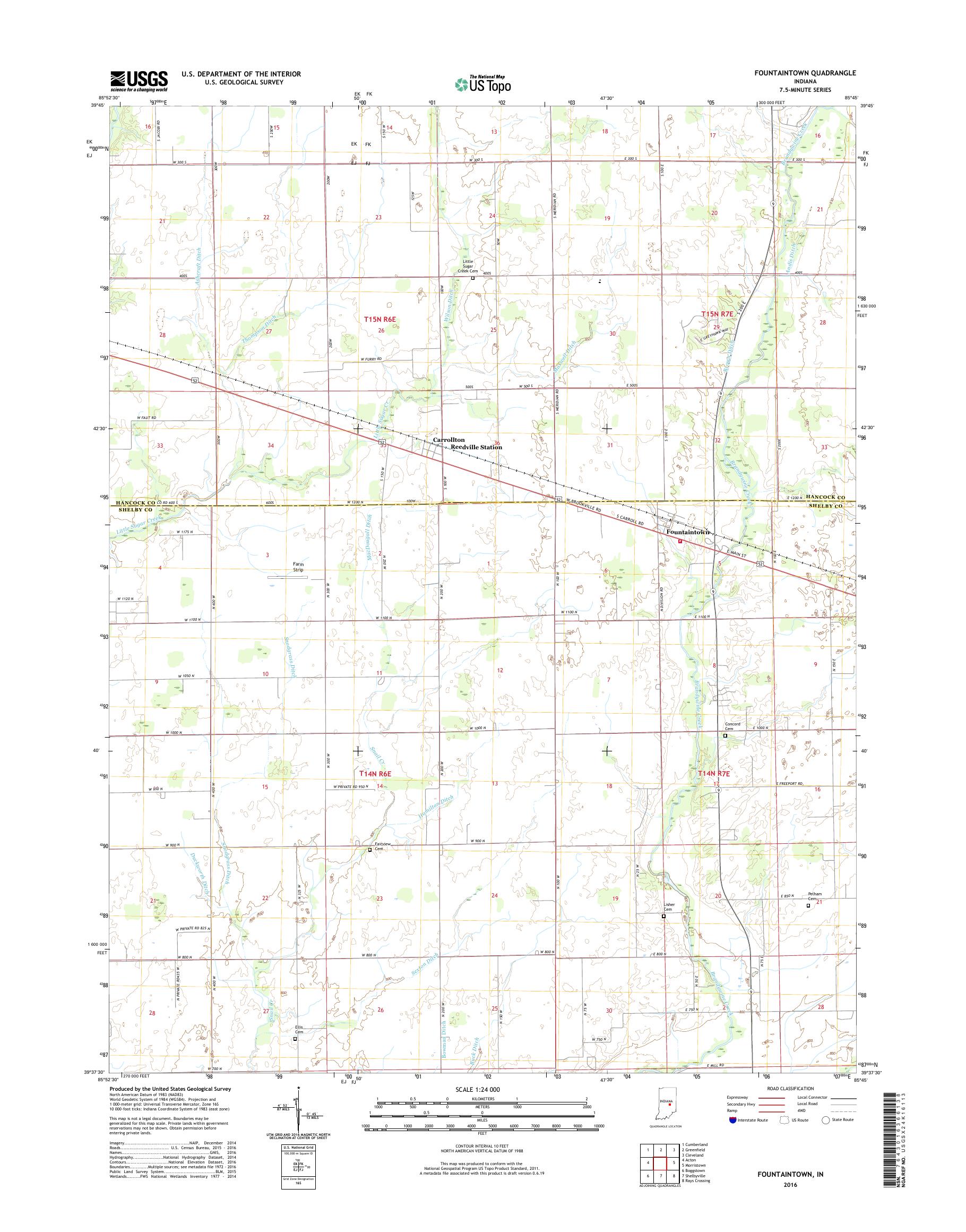 MyTopo Fountaintown, Indiana USGS Quad Topo Map